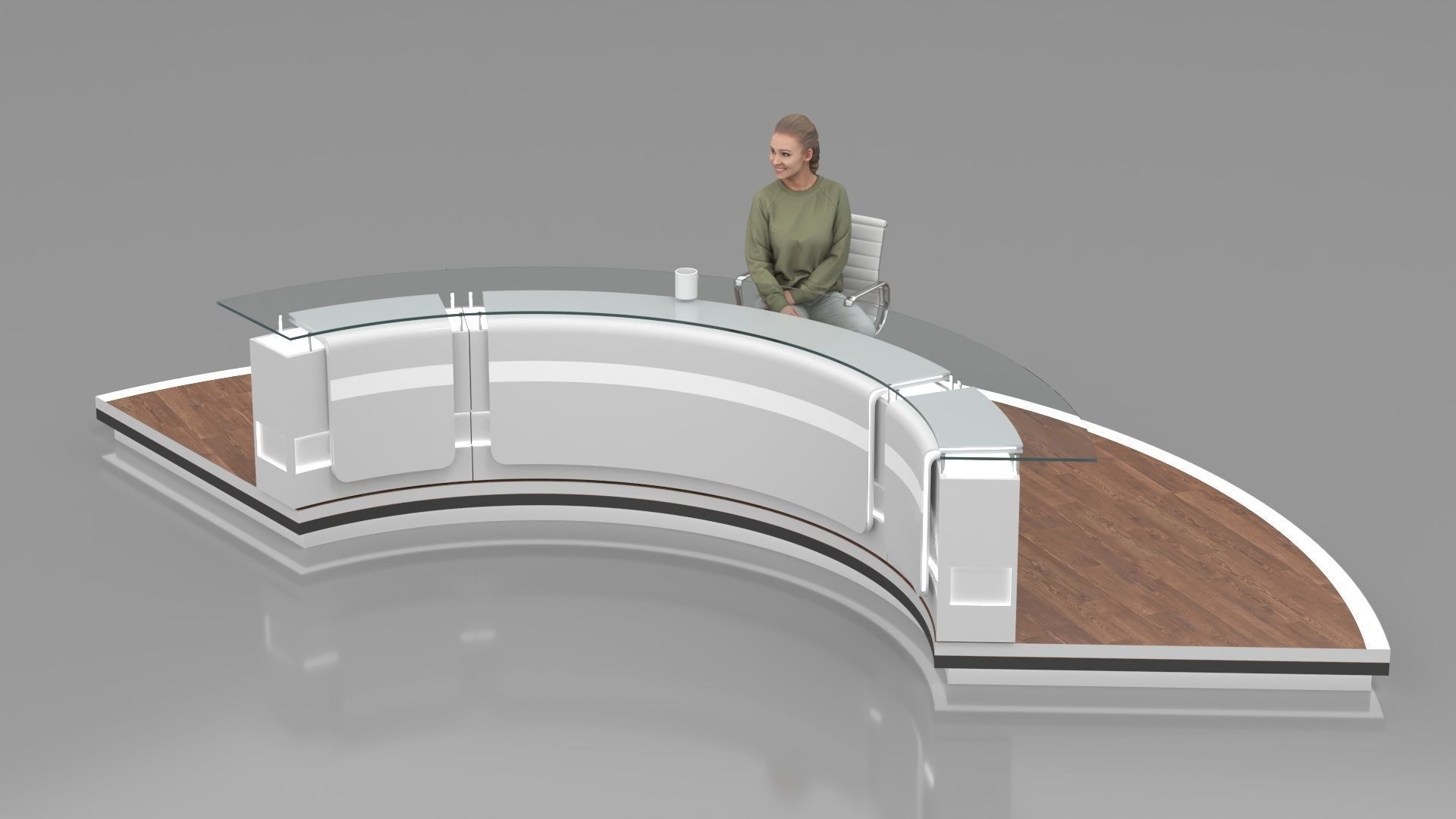 Virtual News Desk set Low-poly 3D model_7