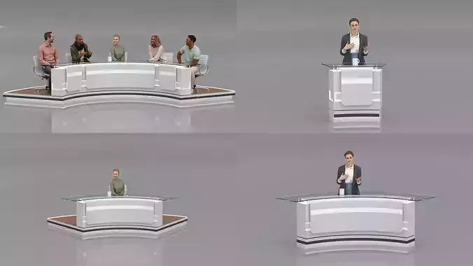Virtual News Desk set Low-poly 3D model