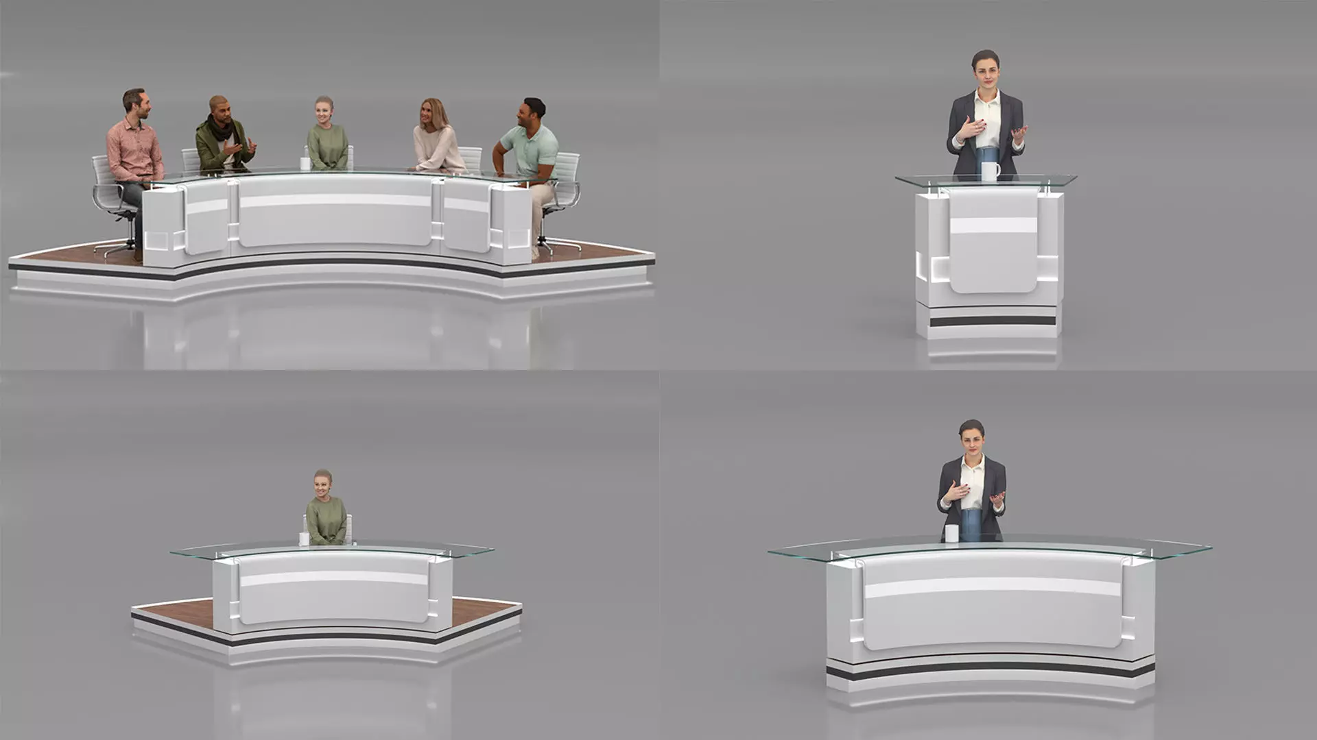 Virtual News Desk set Low-poly 3D model_0