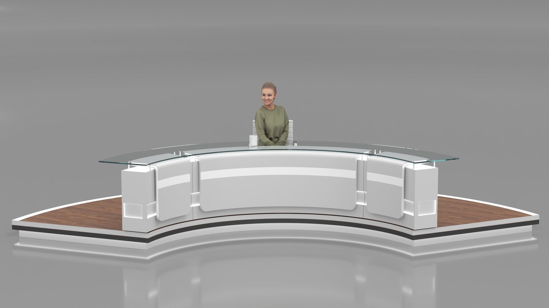Virtual News Desk set Low-poly 3D model_2