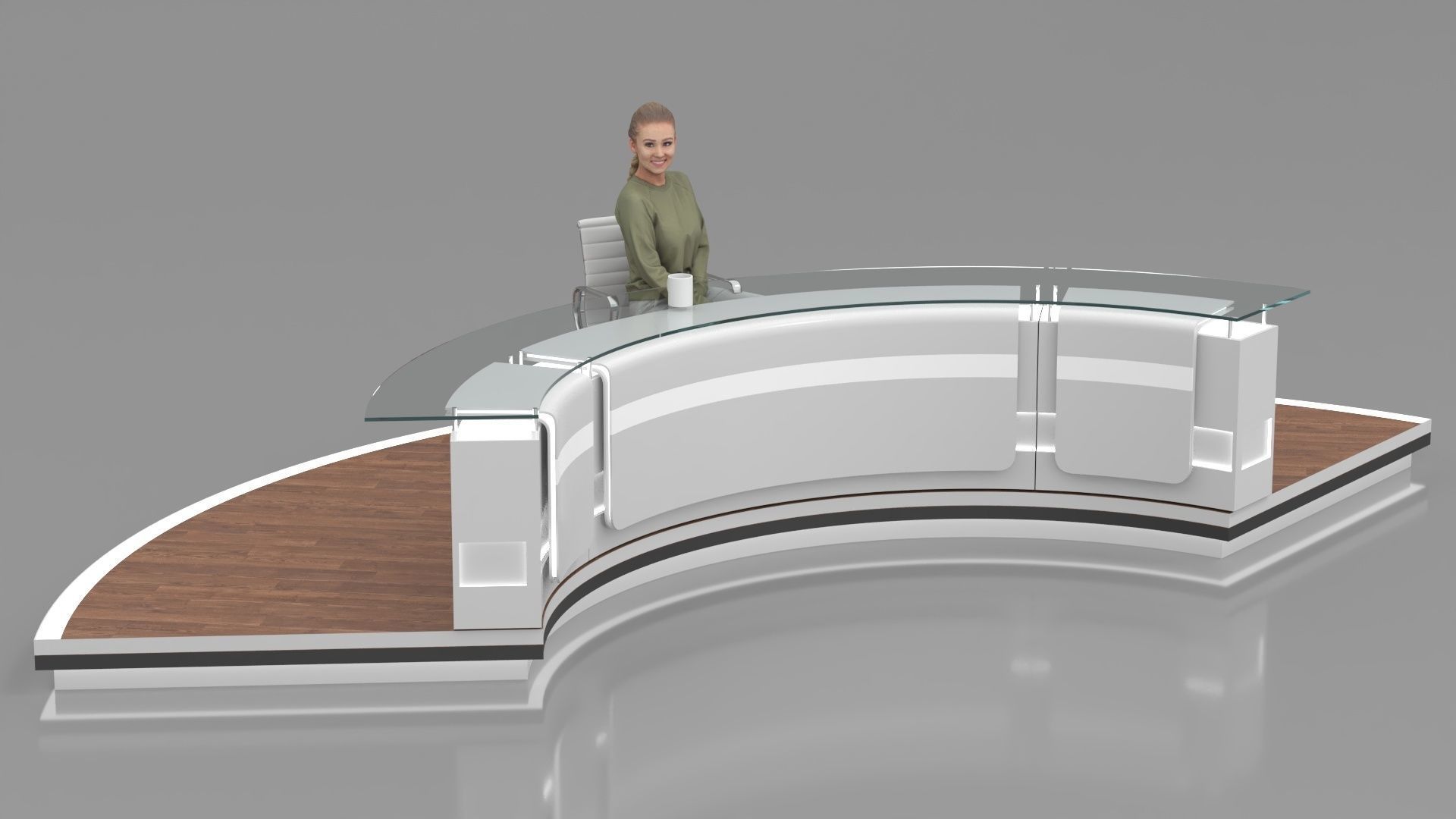Virtual News Desk set Low-poly 3D model_6
