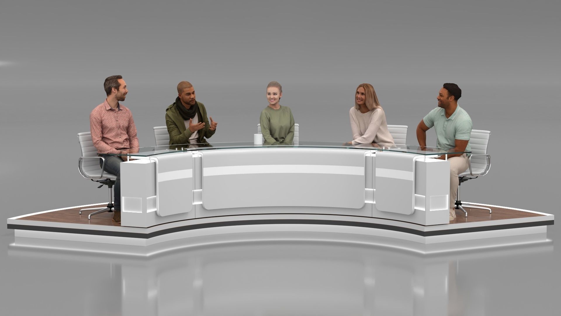 Virtual News Desk set Low-poly 3D model_1
