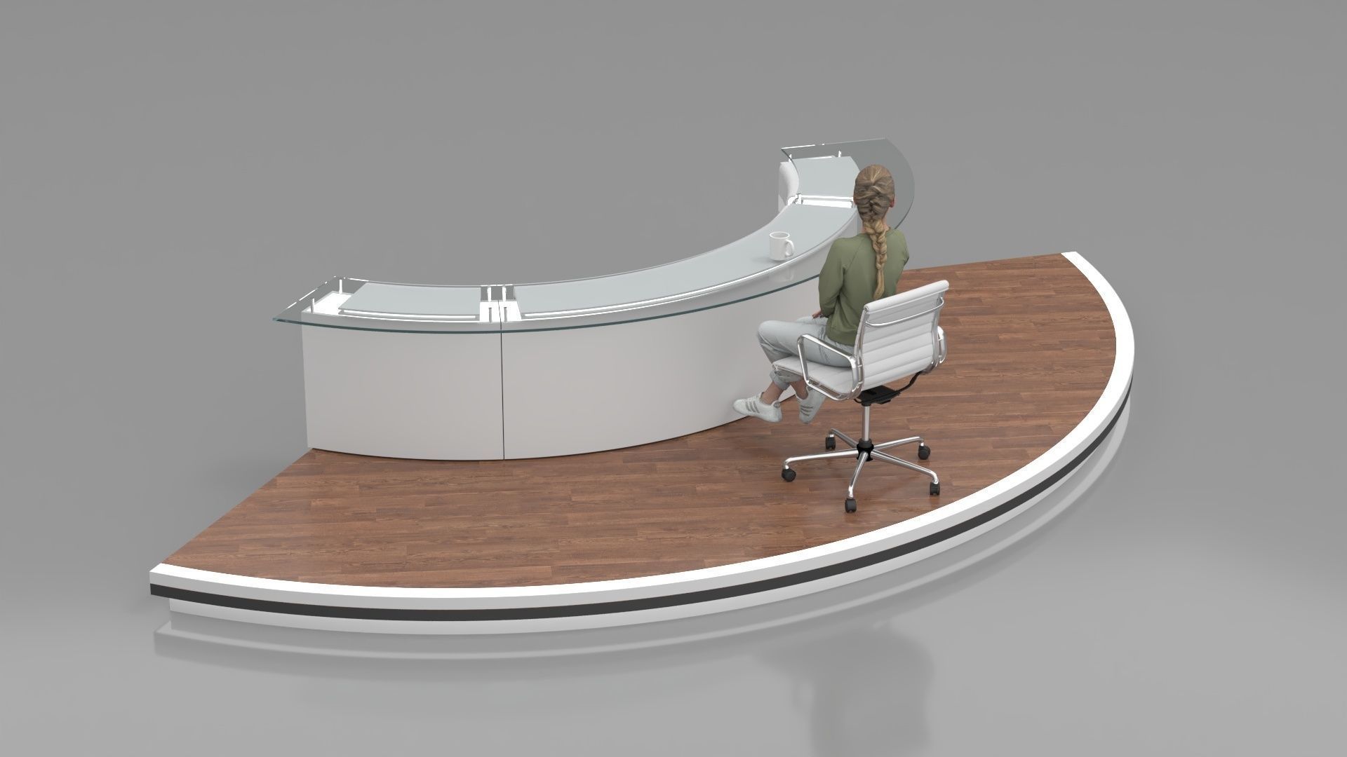 Virtual News Desk set Low-poly 3D model_8