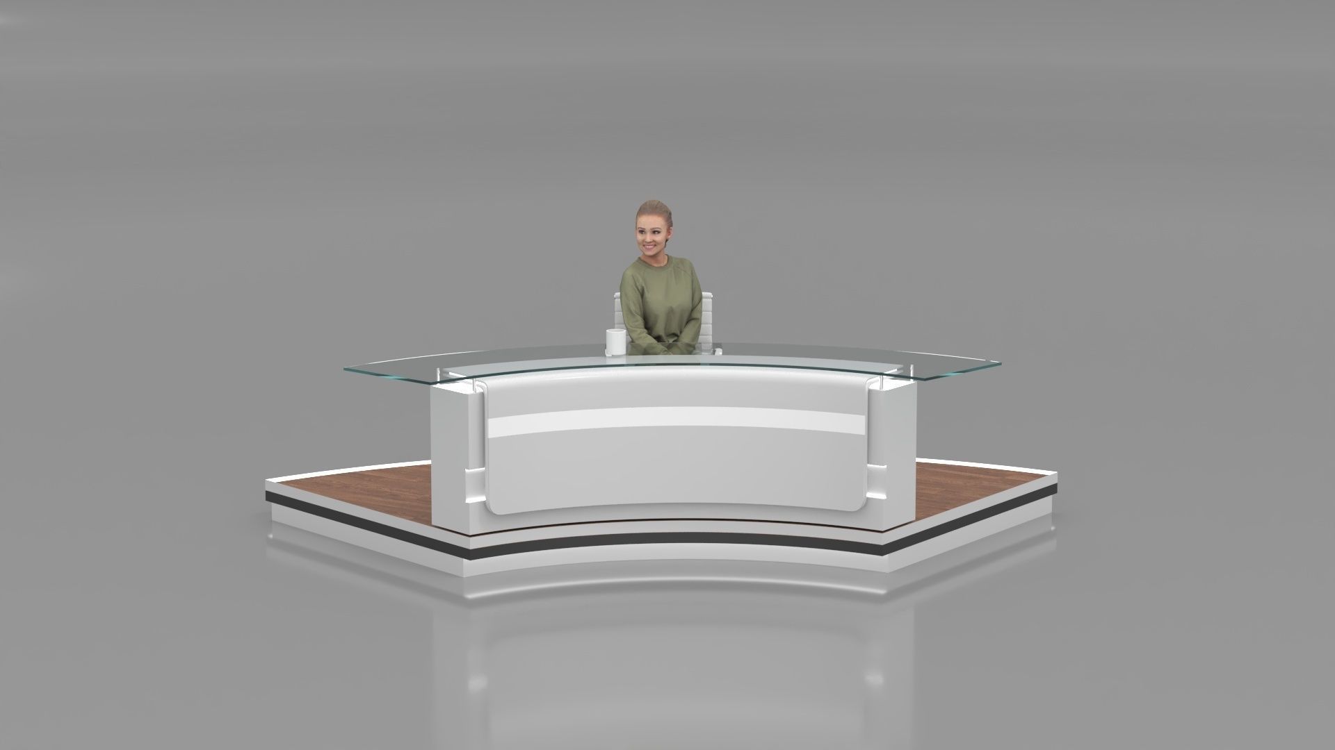 Virtual News Desk set Low-poly 3D model_3