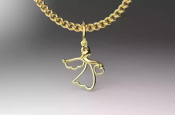 Angel with heart profile pendant