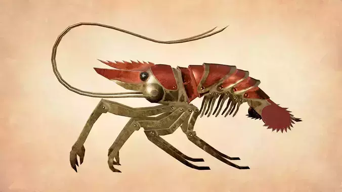 Mechanical shrimp lowpoly Low-poly 3D model