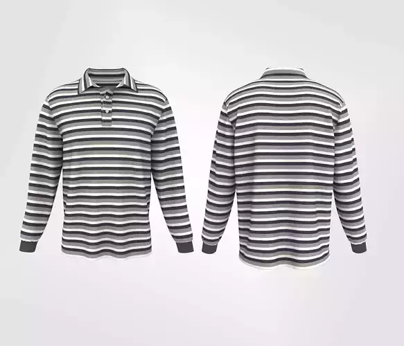 Men Long Sleeve Strip Polo Shirt