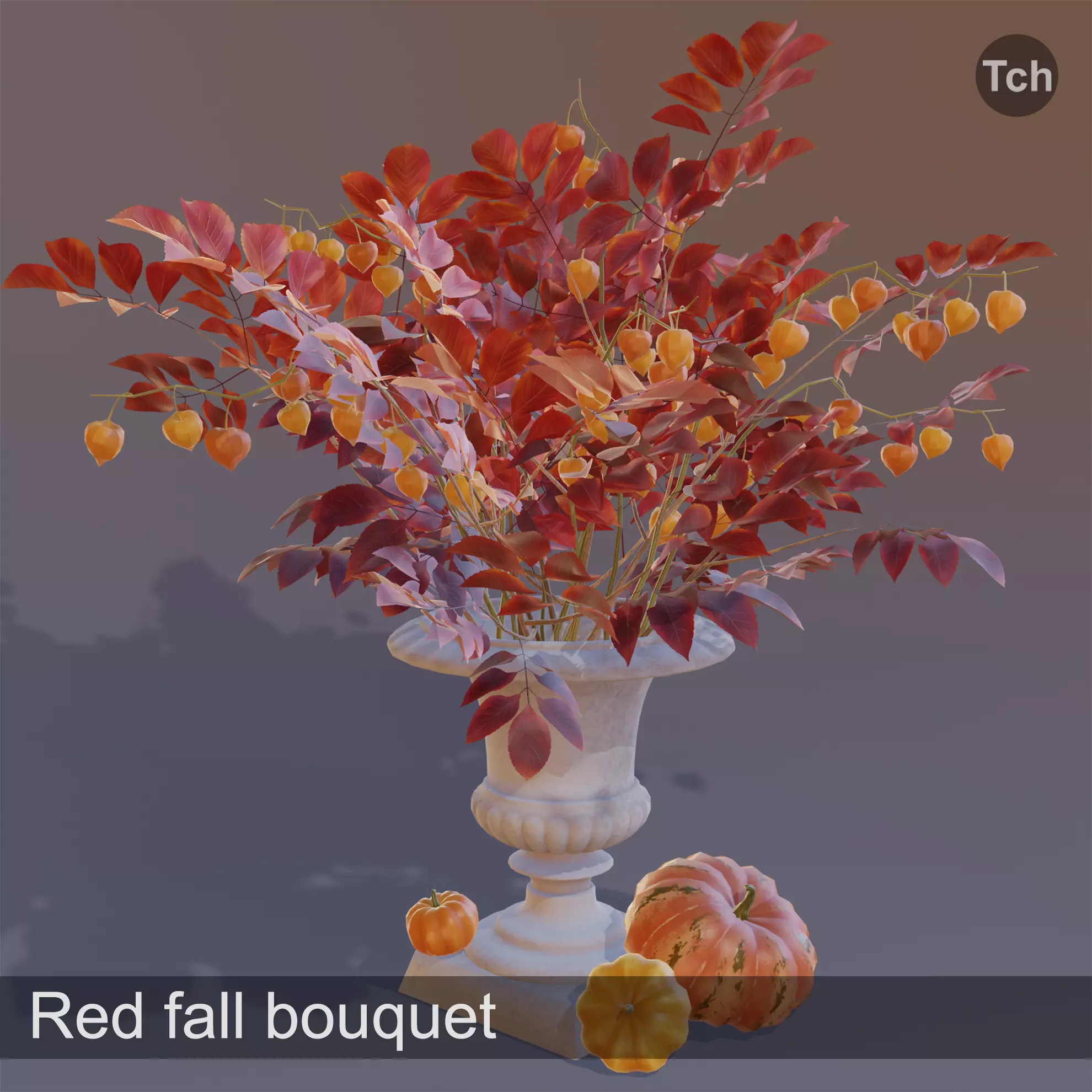 Red fall bouquet Low-poly 3D model_0