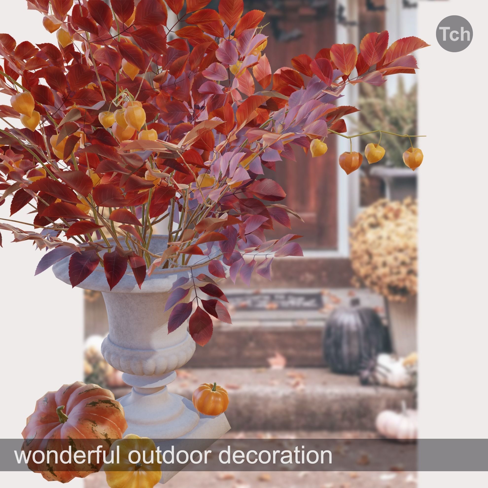 Red fall bouquet Low-poly 3D model_4