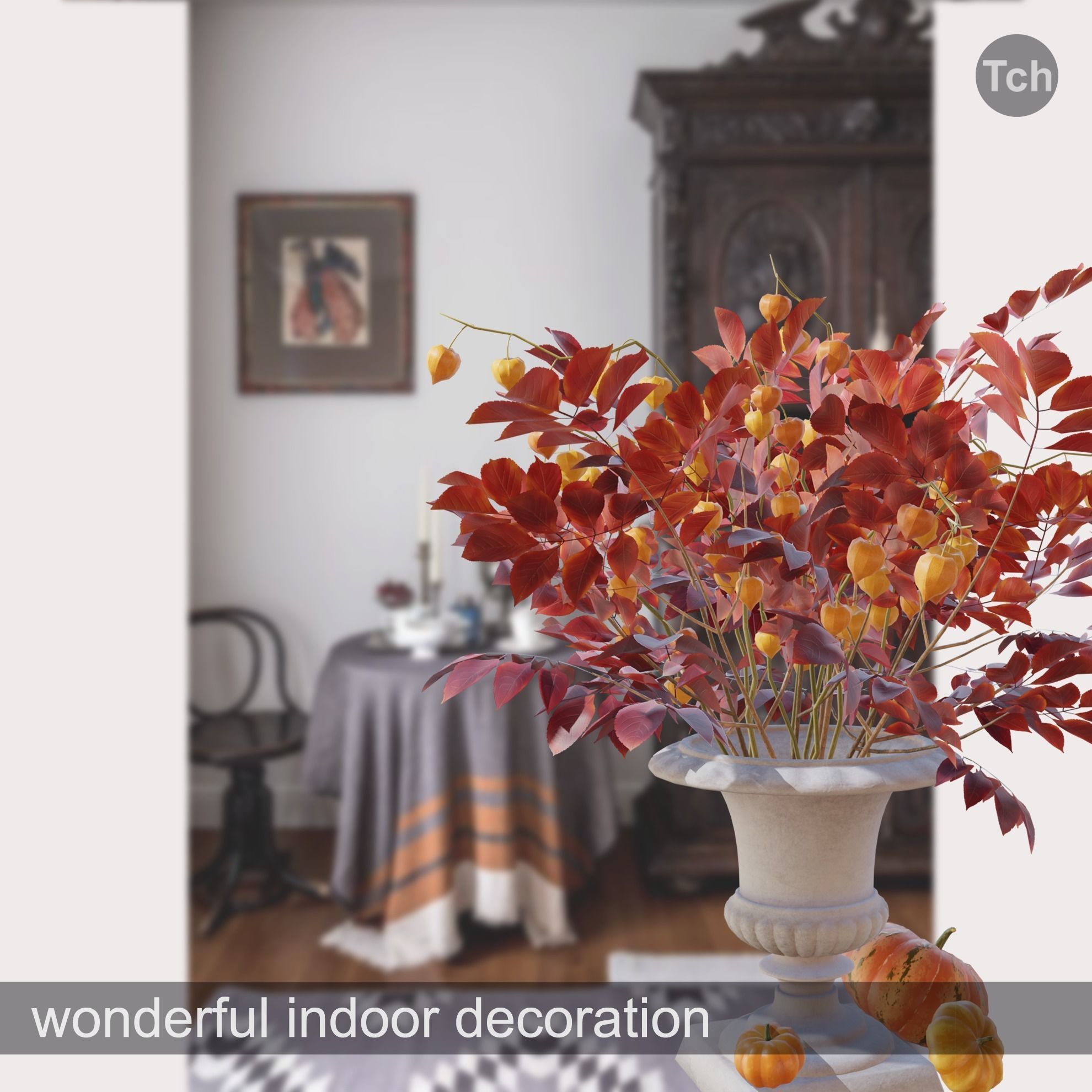 Red fall bouquet Low-poly 3D model_3