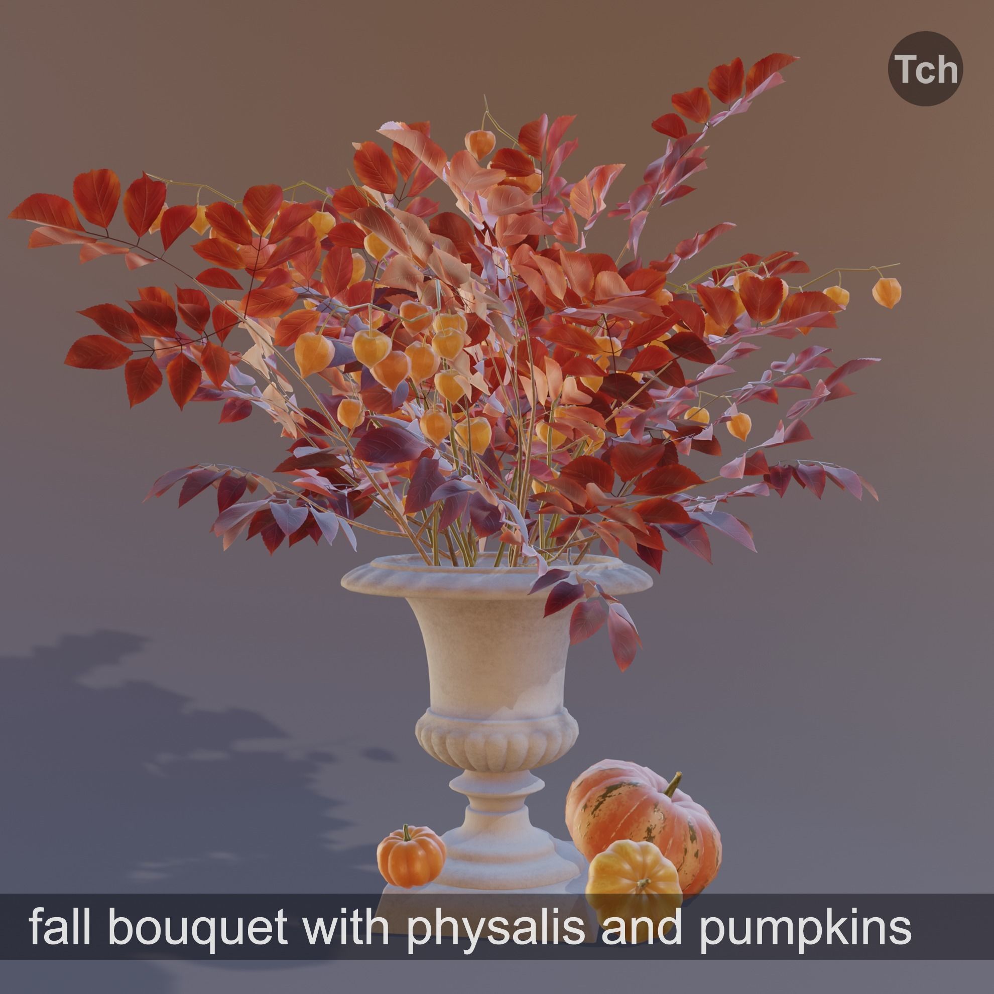 Red fall bouquet Low-poly 3D model_2