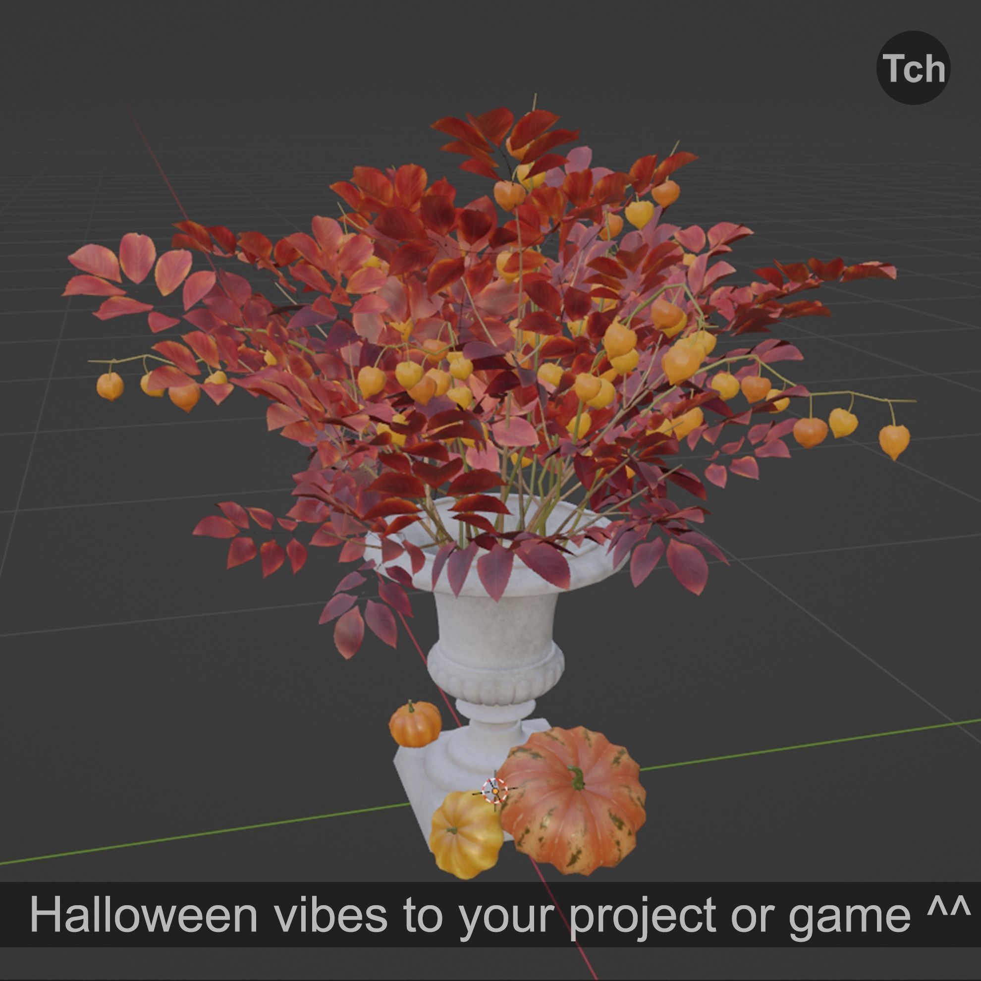 Red fall bouquet Low-poly 3D model_9
