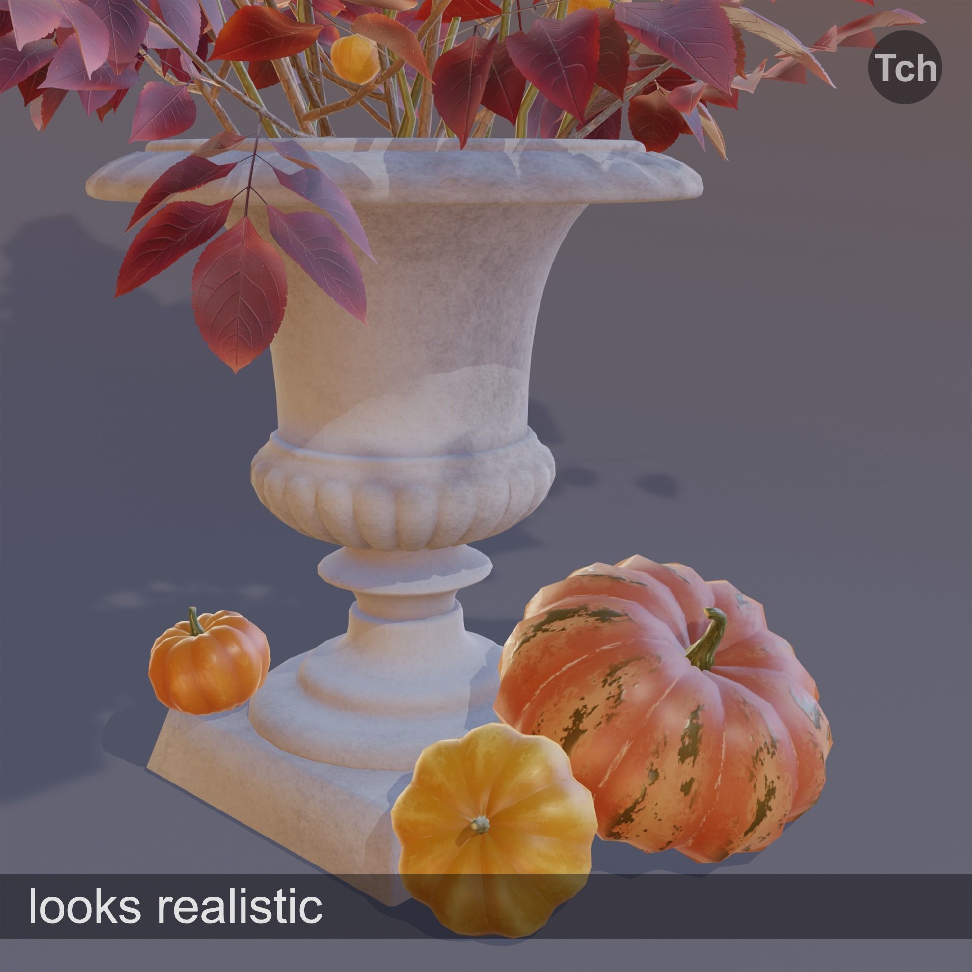 Red fall bouquet Low-poly 3D model_5