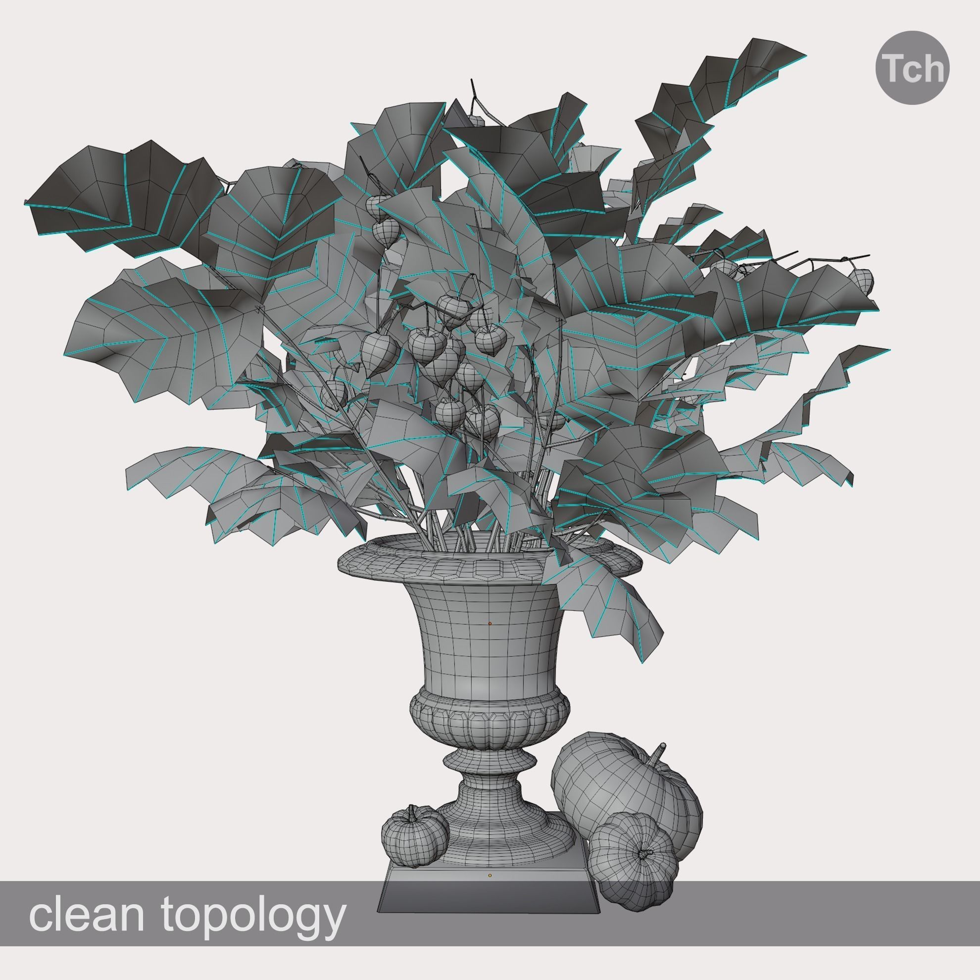 Red fall bouquet Low-poly 3D model_7