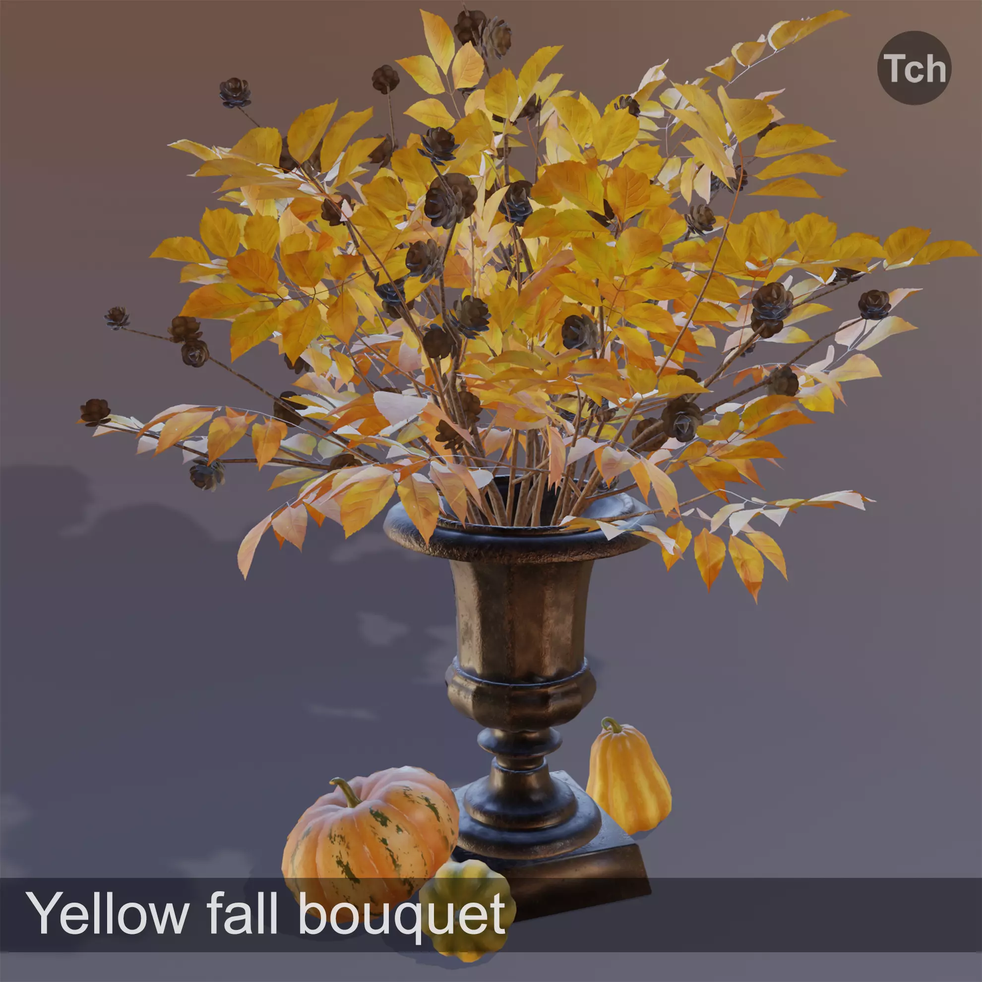 Yellow fall bouquet Low-poly 3D model