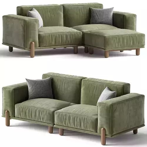Cuboid Corduroy Fabric Dark Green Sectional Sofa 220 cm