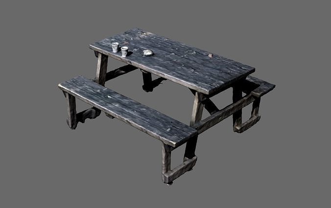 picnic table garden table Low-poly 3D model