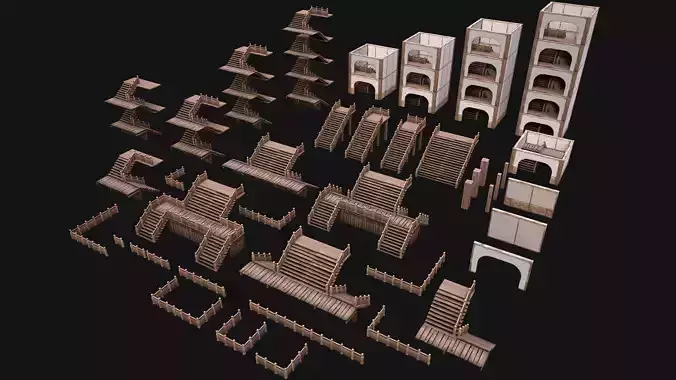 Medieval Stairs  Large Pack Low-poly 3D model