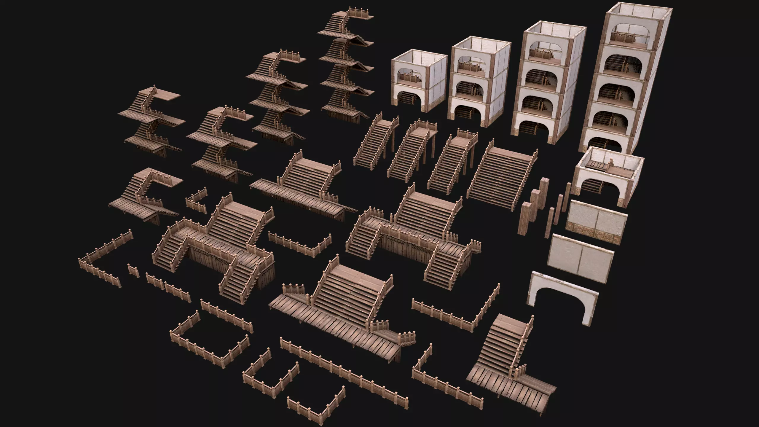 Medieval Stairs  Large Pack Low-poly 3D model_0