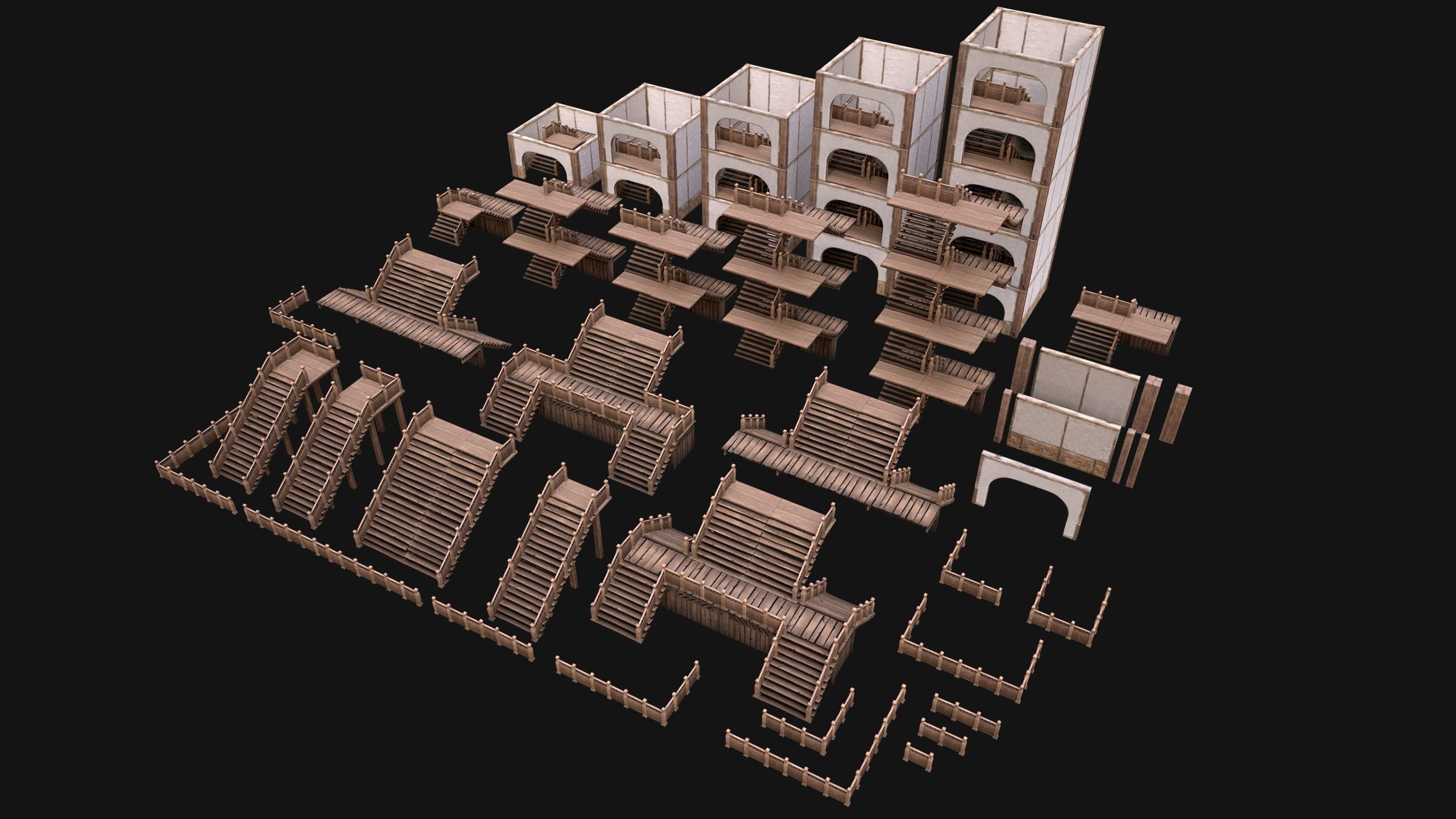 Medieval Stairs  Large Pack Low-poly 3D model_2