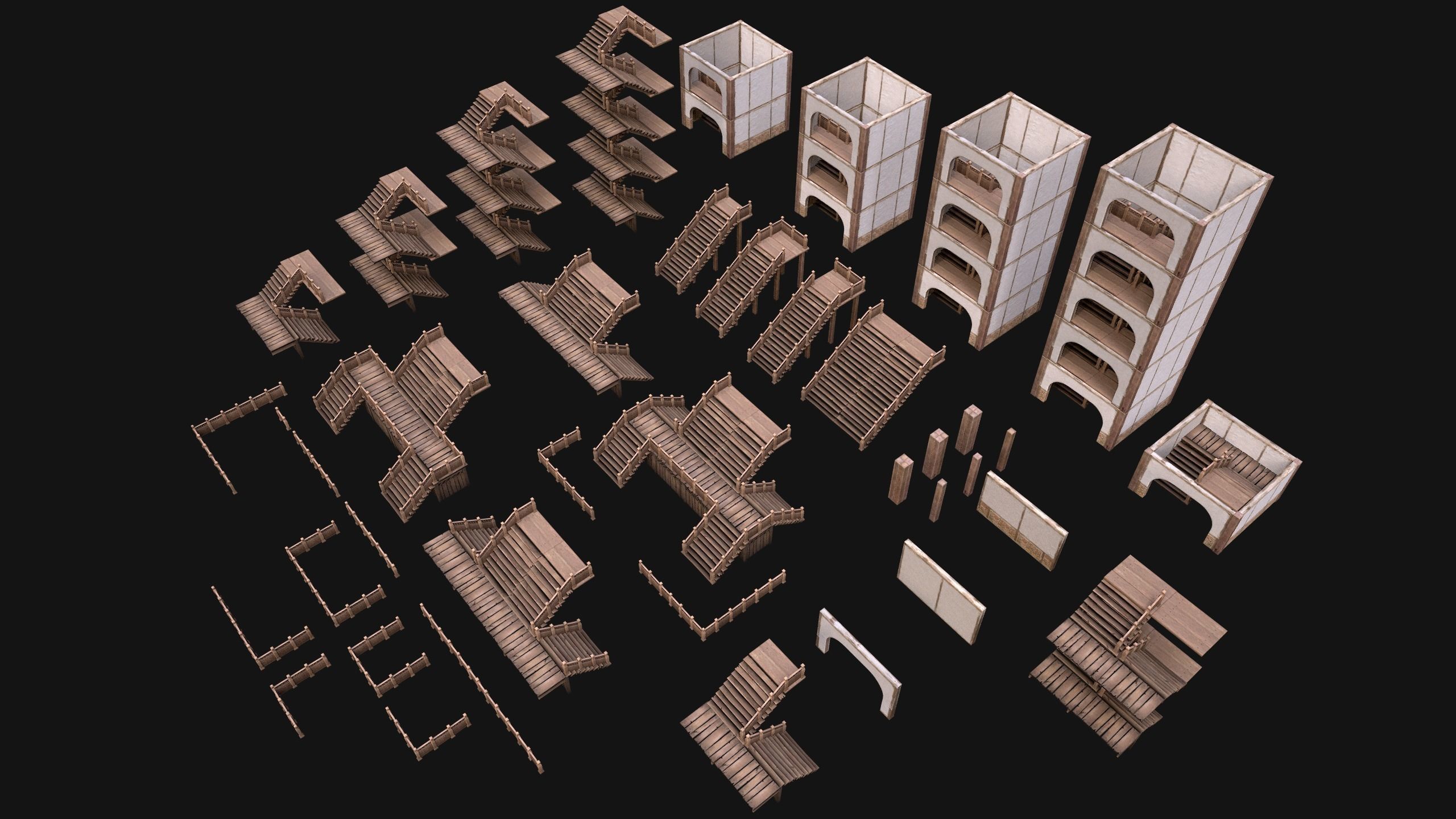 Medieval Stairs  Large Pack Low-poly 3D model_60