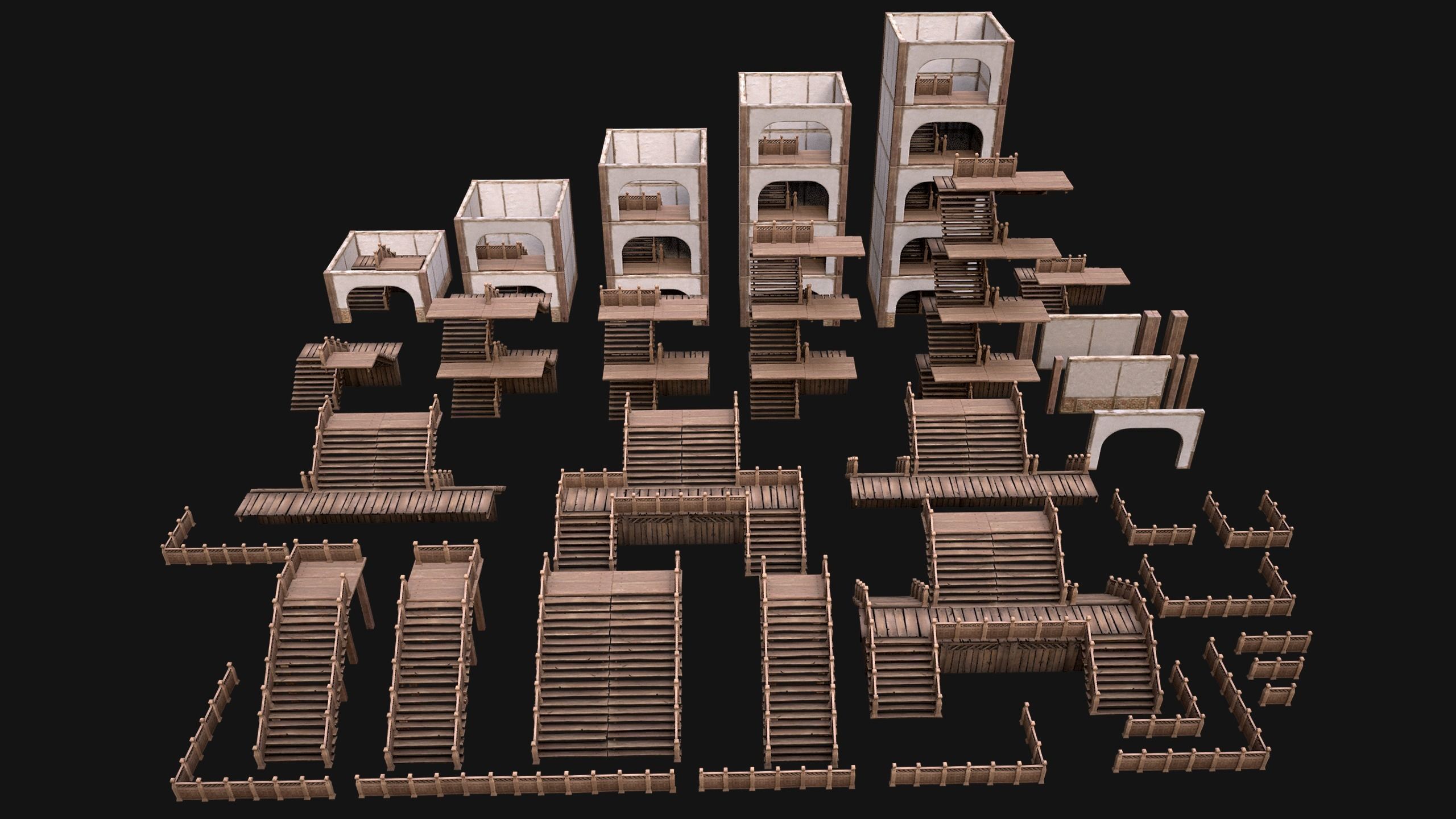 Medieval Stairs  Large Pack Low-poly 3D model_3