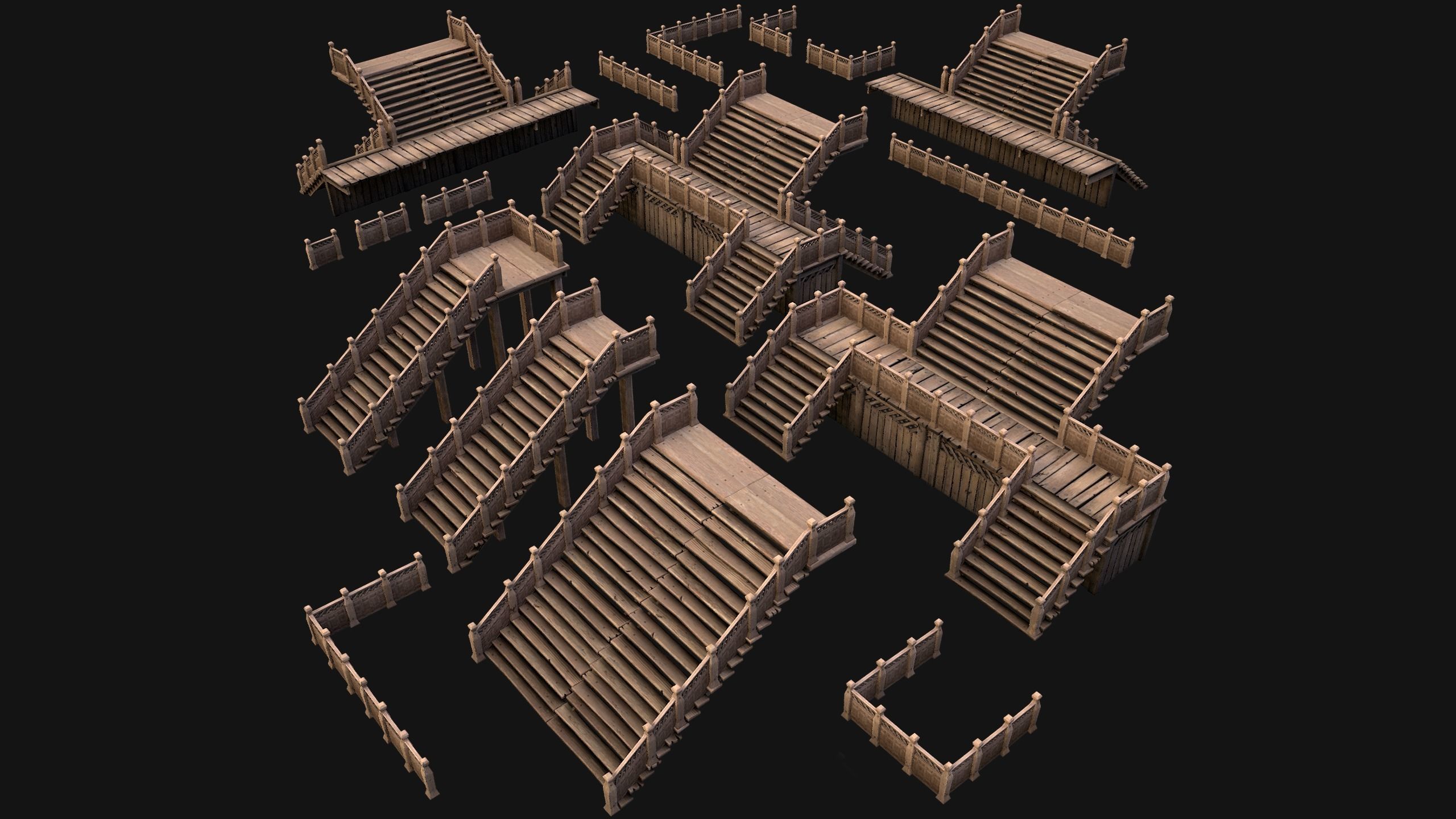 Medieval Stairs  Large Pack Low-poly 3D model_10