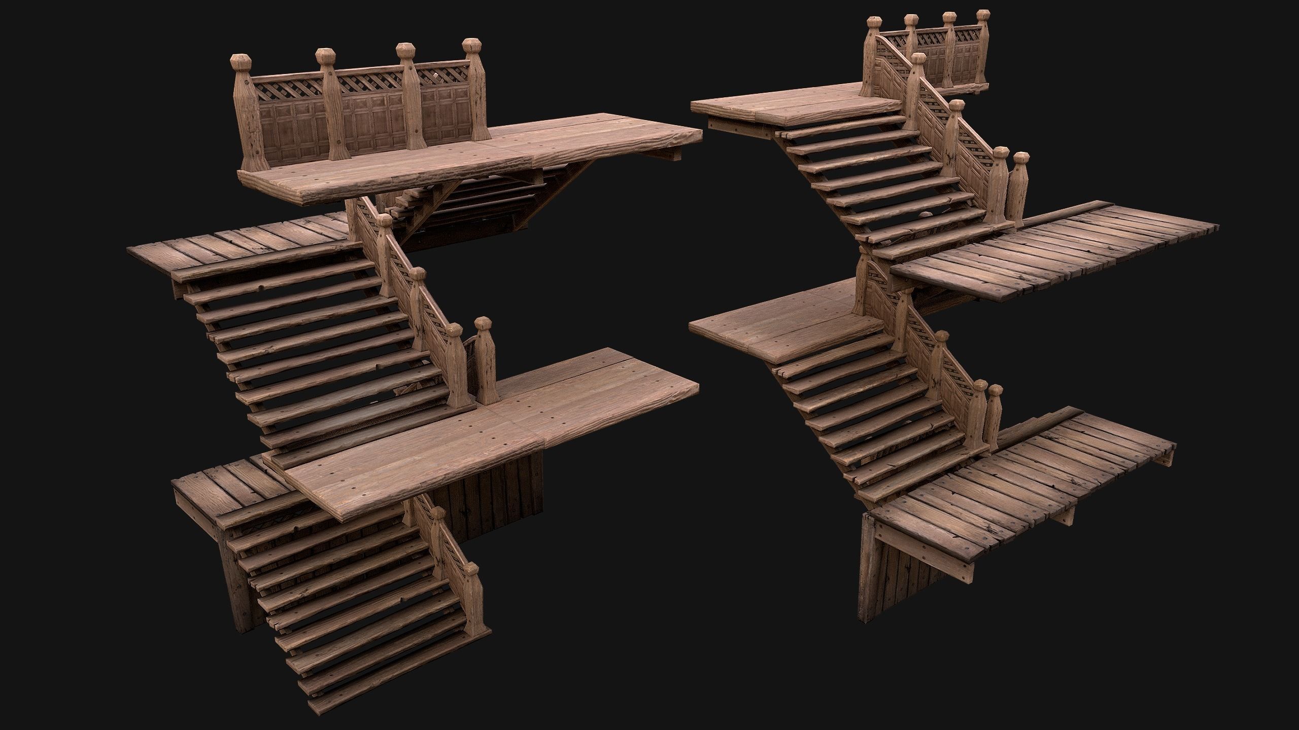 Medieval Stairs  Large Pack Low-poly 3D model_11