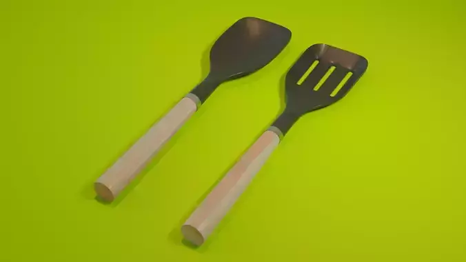 turner with slotted turner  wooden handle