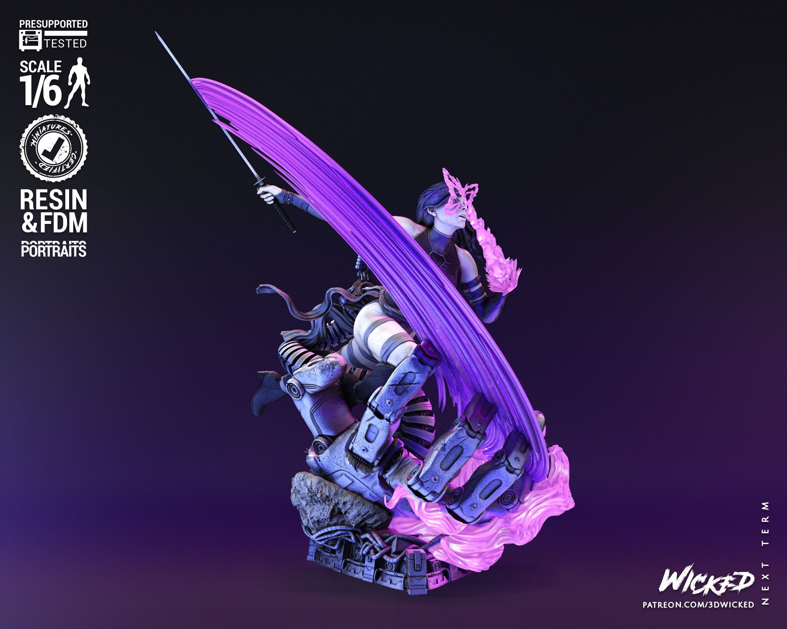 Wicked Marvel Psylocke Sculpture Tested for 3D printing 3D print model_18