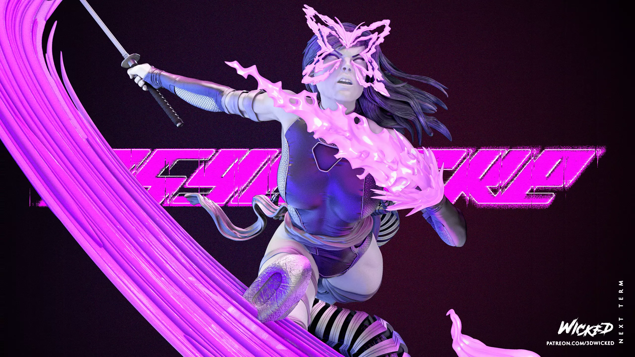 Wicked Marvel Psylocke Sculpture Tested for 3D printing 3D print model_0
