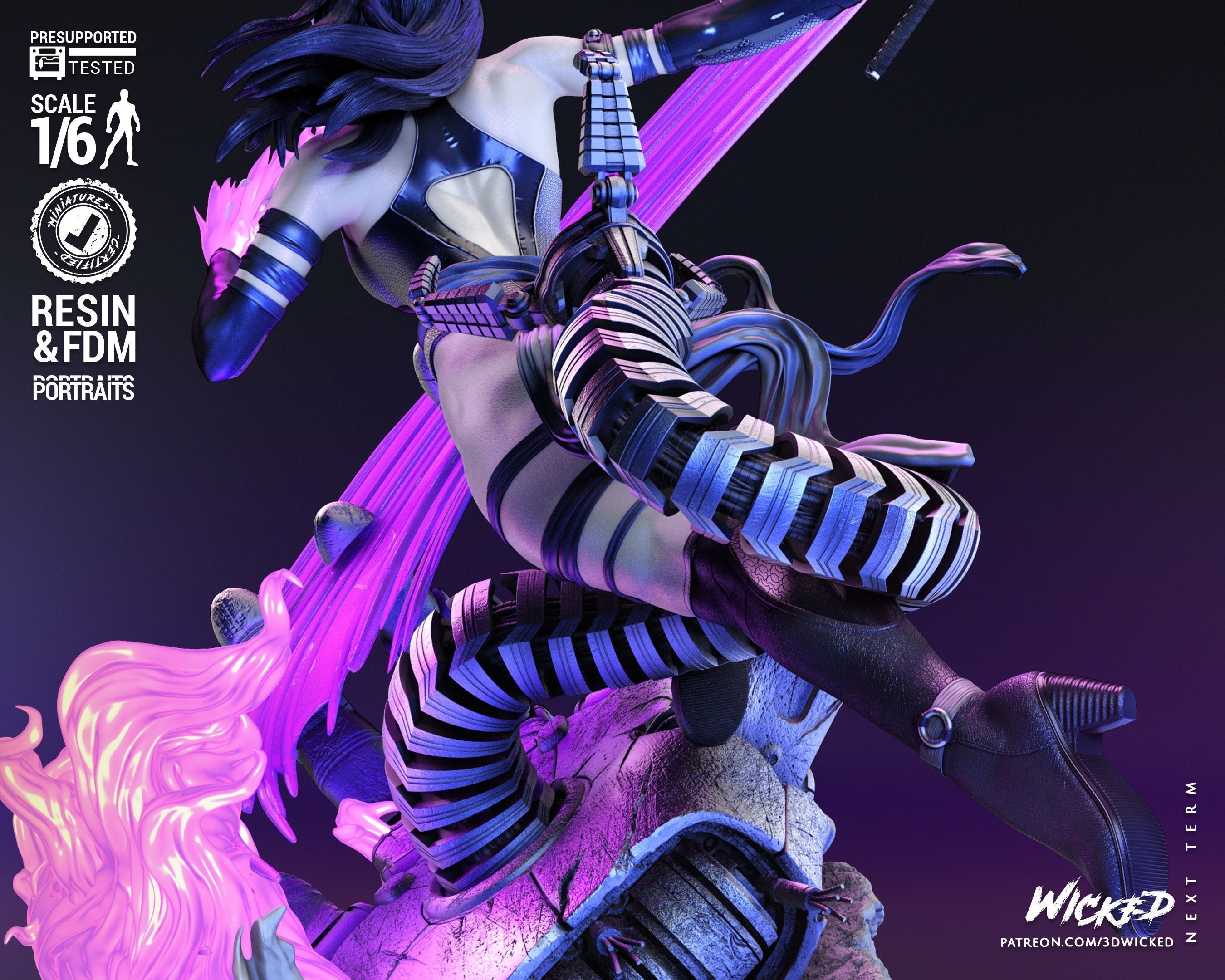 Wicked Marvel Psylocke Sculpture Tested for 3D printing 3D print model_37