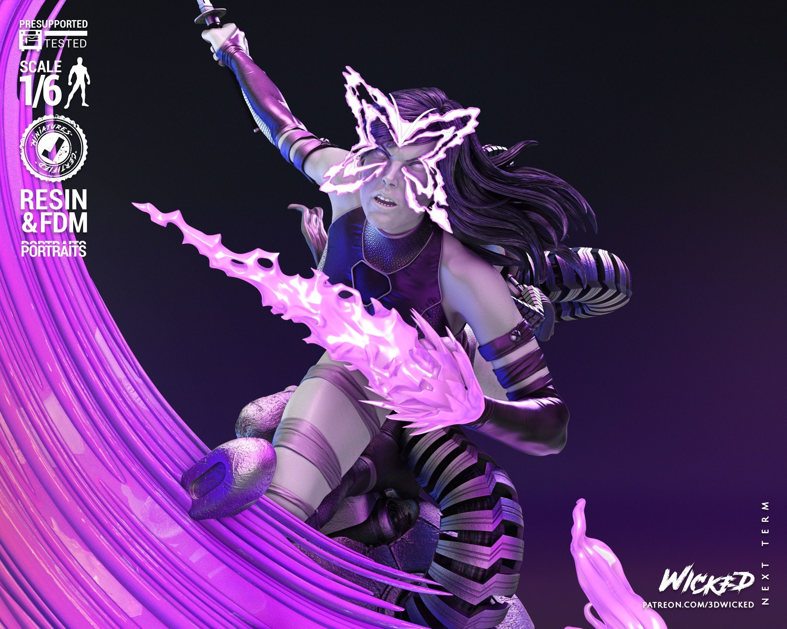 Wicked Marvel Psylocke Sculpture Tested for 3D printing 3D print model_67