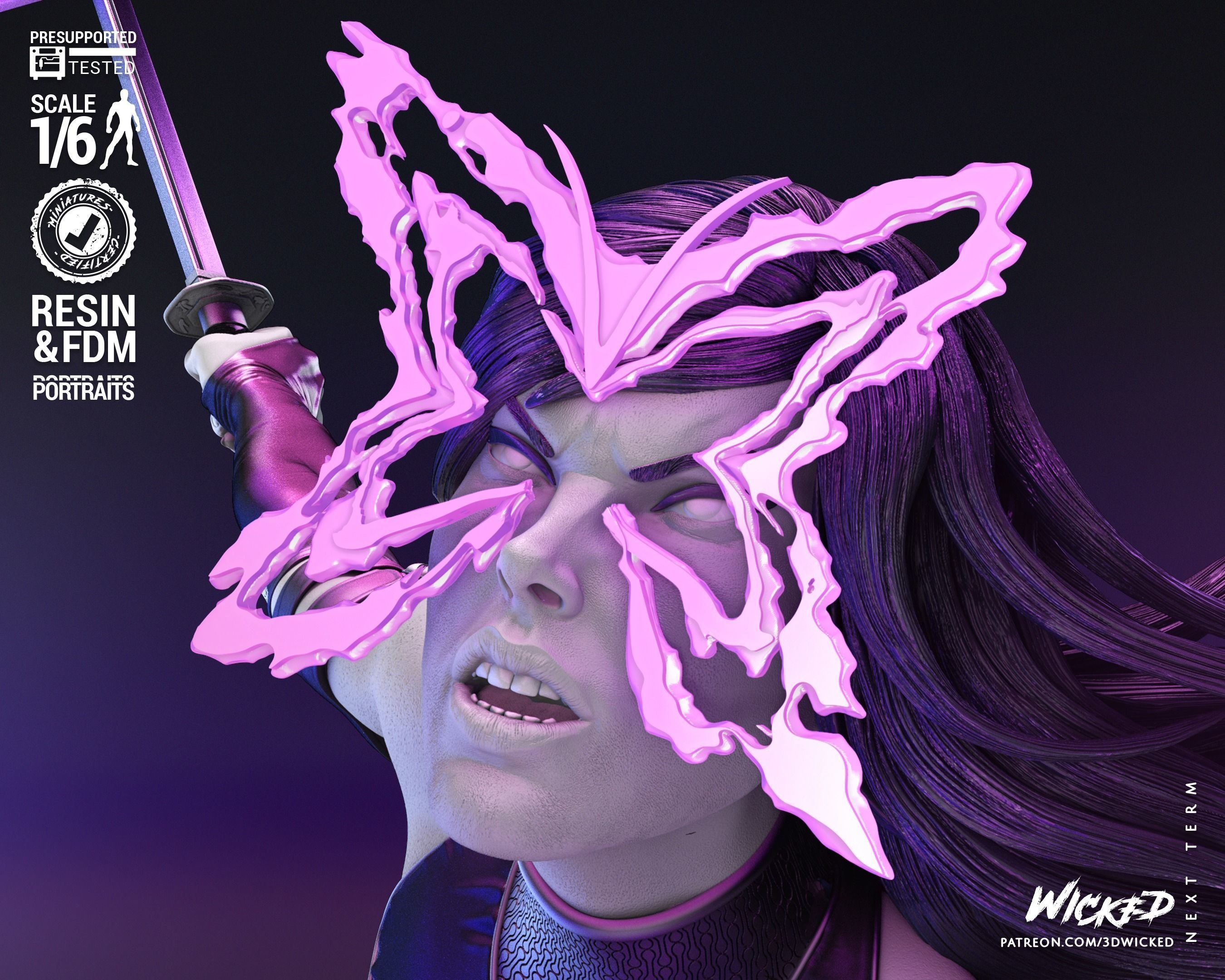 Wicked Marvel Psylocke Sculpture Tested for 3D printing 3D print model_68