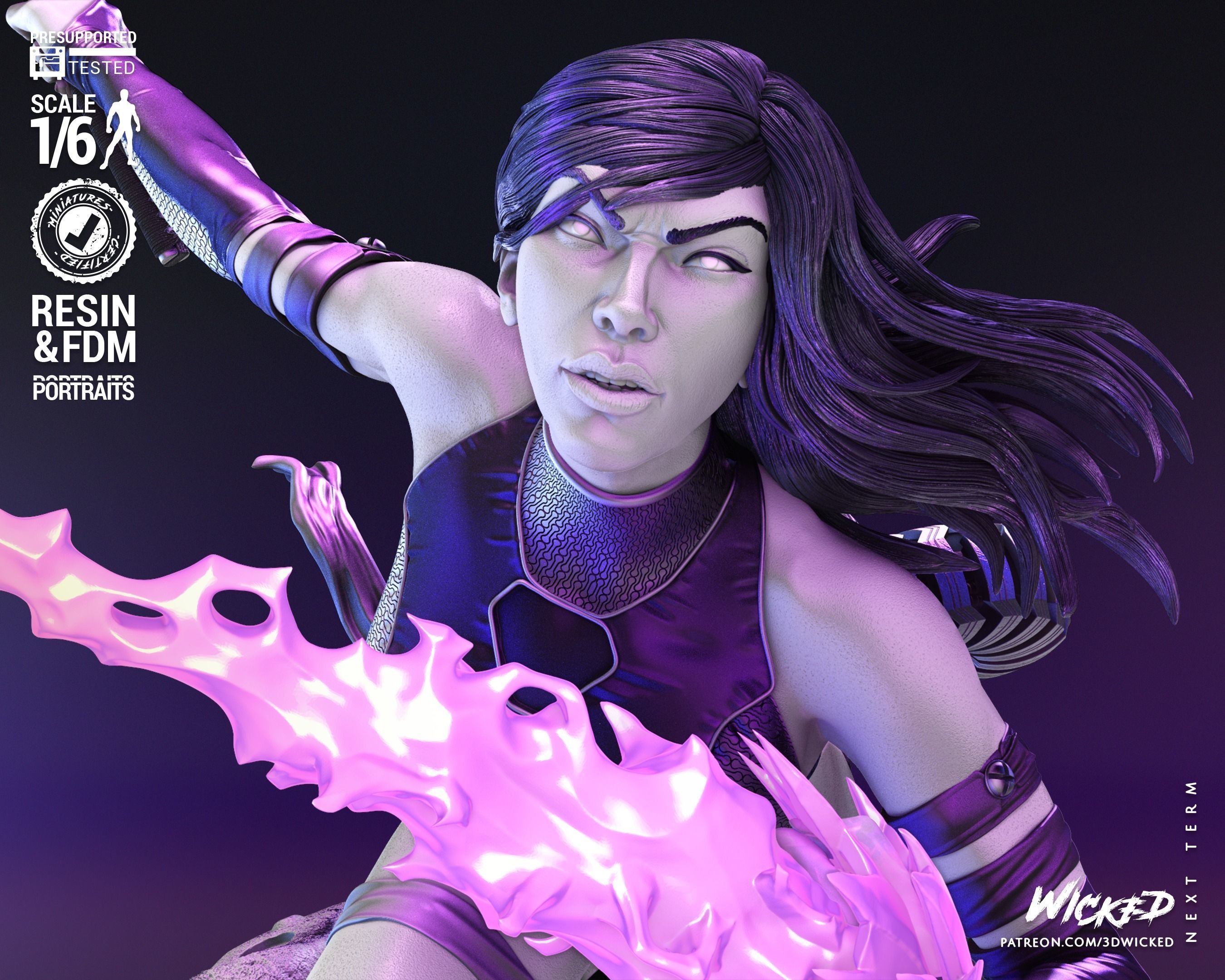 Wicked Marvel Psylocke Sculpture Tested for 3D printing 3D print model_33