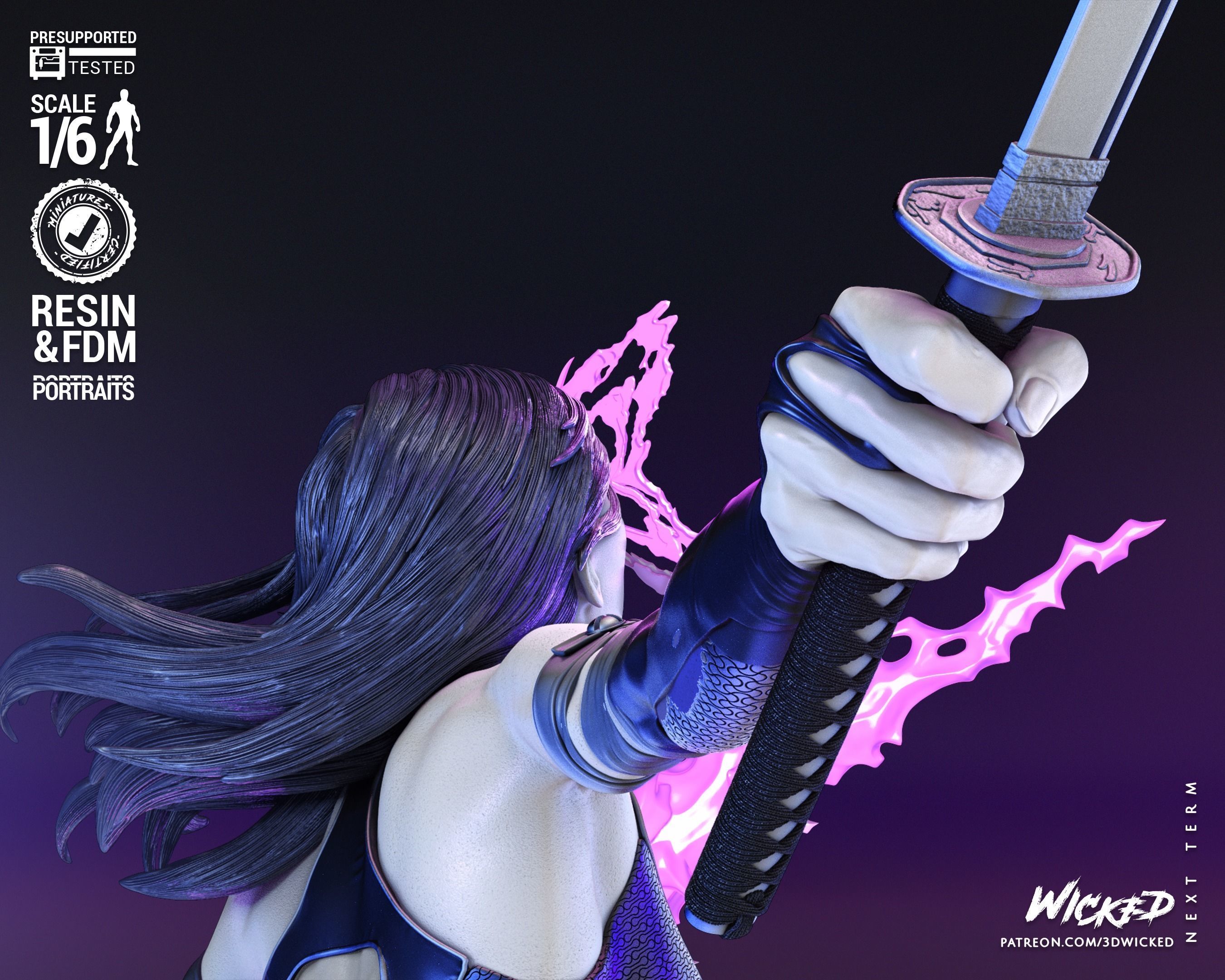 Wicked Marvel Psylocke Sculpture Tested for 3D printing 3D print model_31
