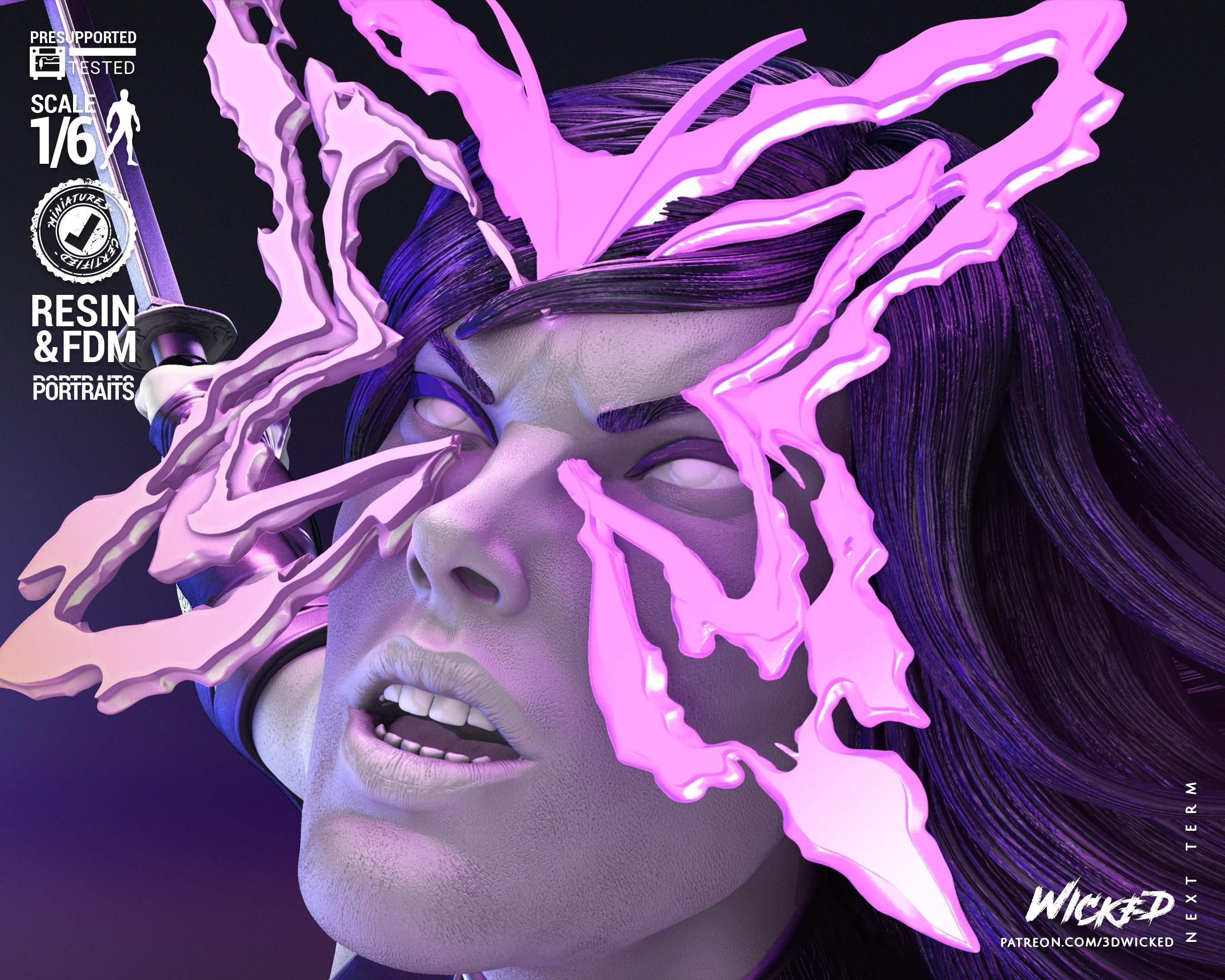 Wicked Marvel Psylocke Sculpture Tested for 3D printing 3D print model_69