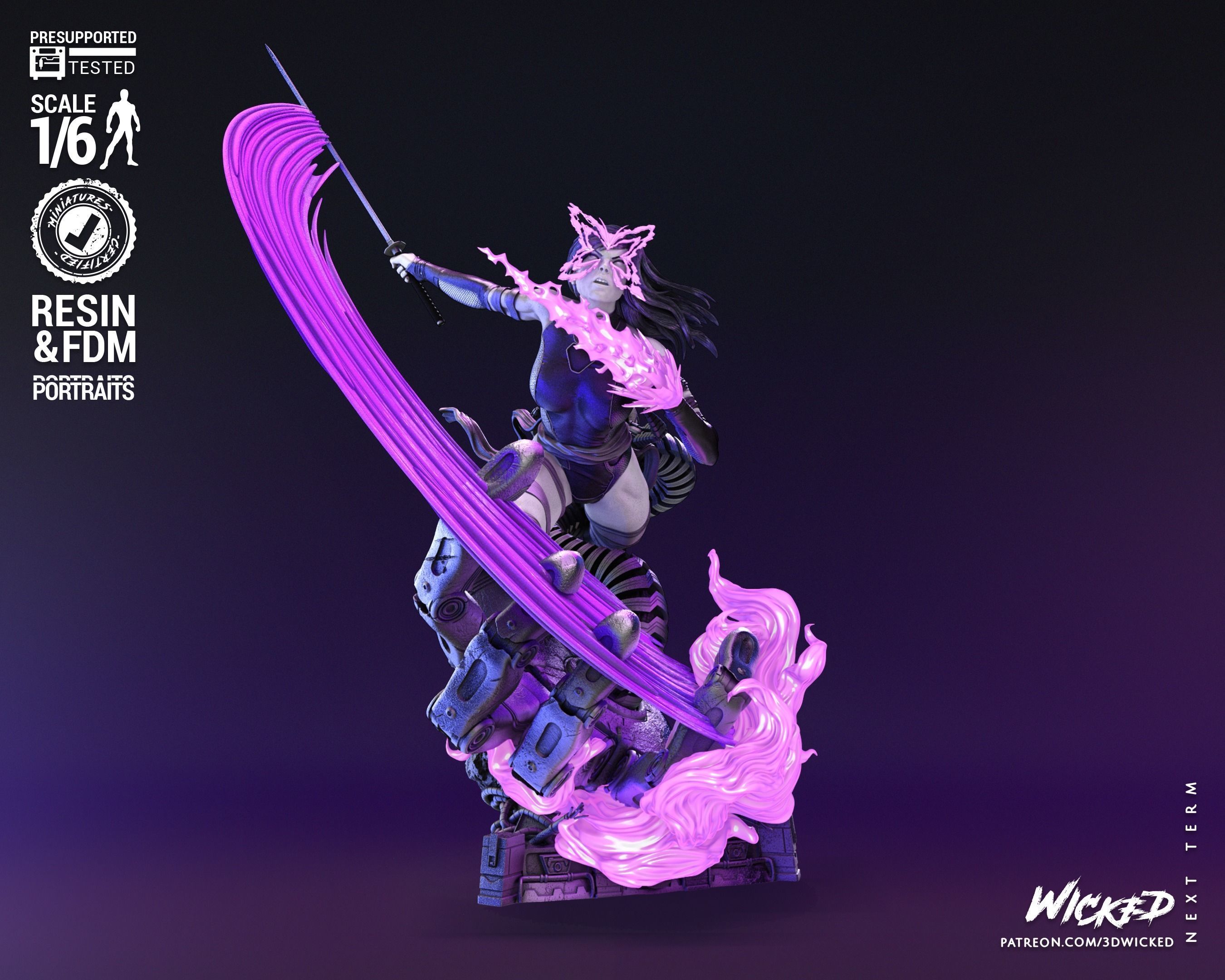 Wicked Marvel Psylocke Sculpture Tested for 3D printing 3D print model_2