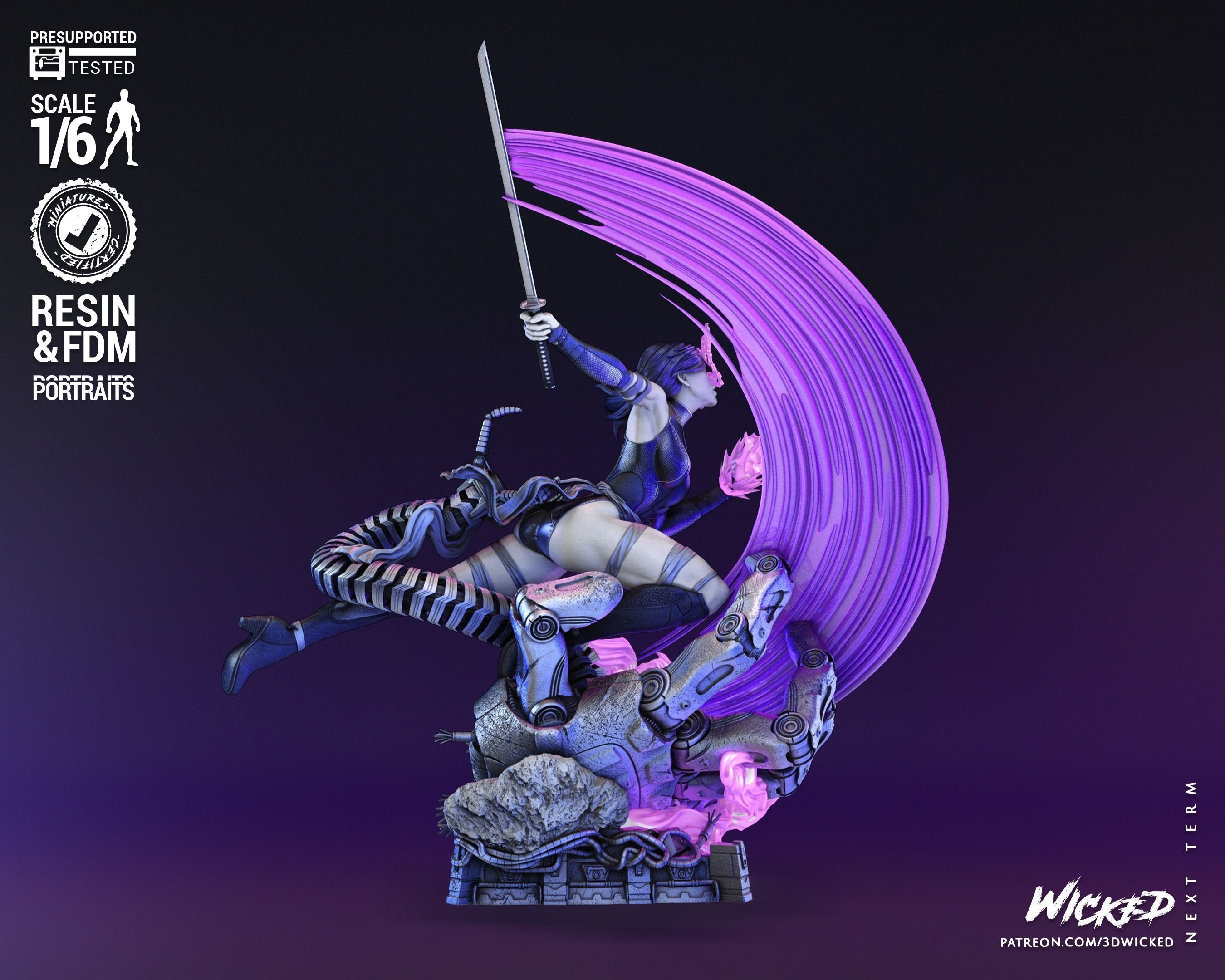Wicked Marvel Psylocke Sculpture Tested for 3D printing 3D print model_16