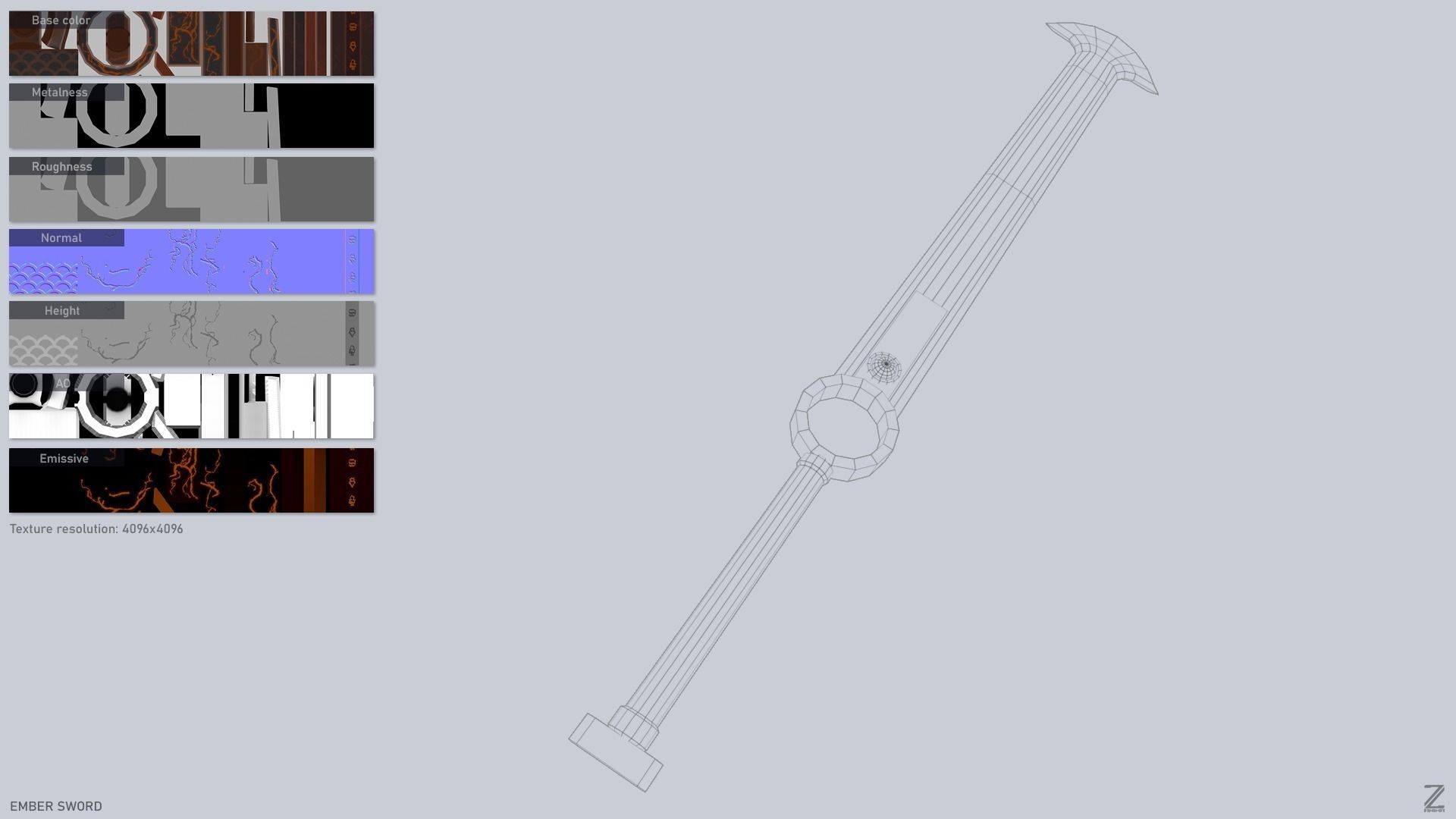 Ember sword Low-poly 3D model_2