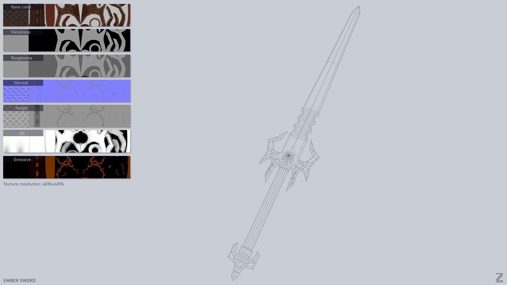Ember sword Low-poly 3D model_2