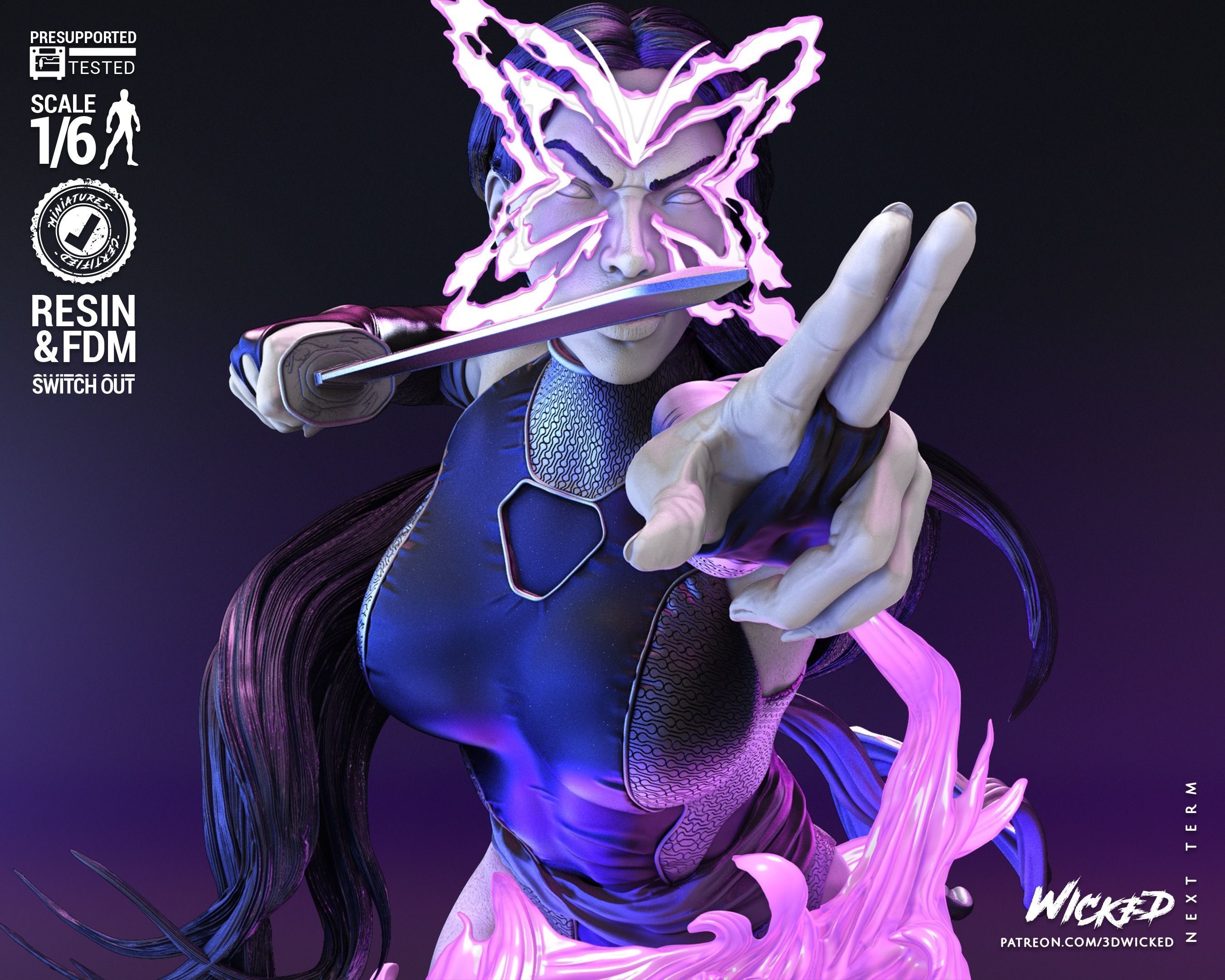 Wicked Marvel Psylocke Bust Tested for 3D printing 3D print model_4