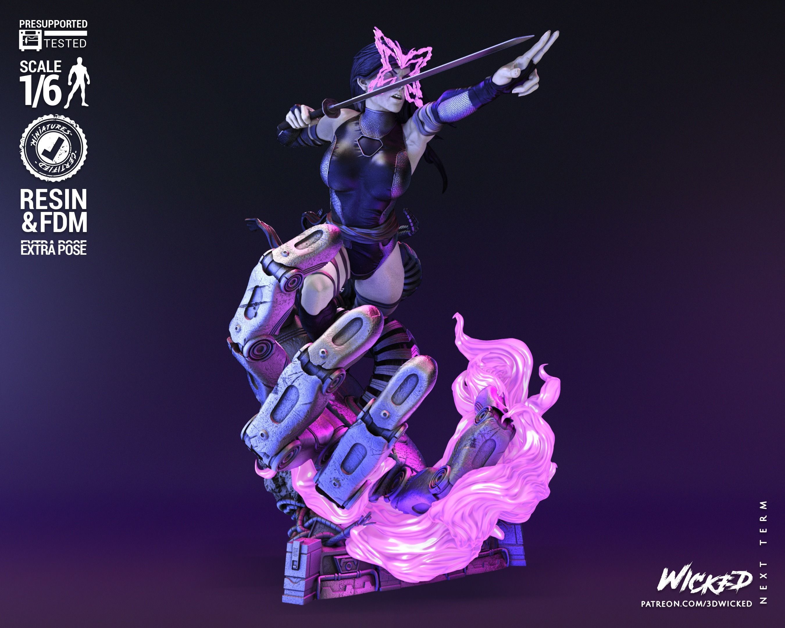 Wicked Marvel Psylocke Bust Tested for 3D printing 3D print model_17