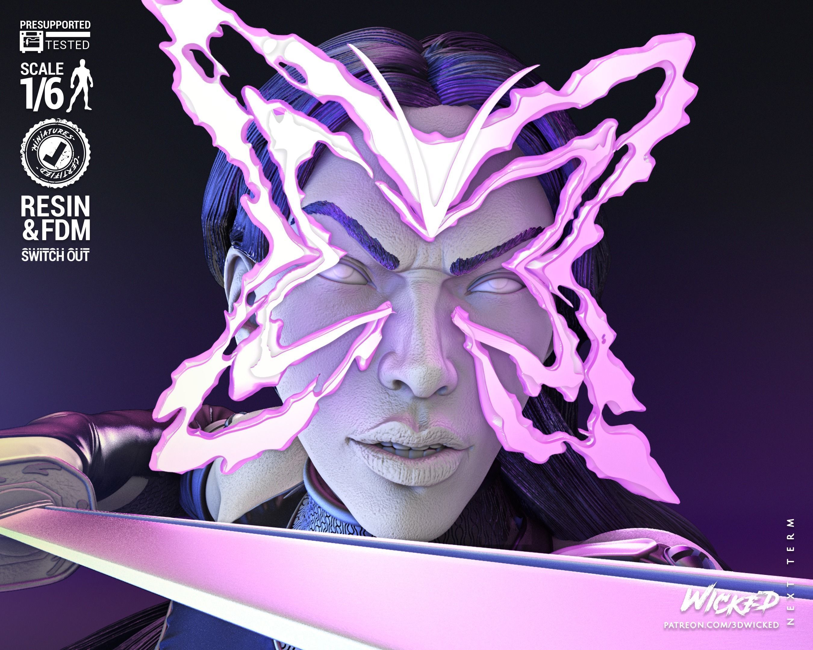 Wicked Marvel Psylocke Bust Tested for 3D printing 3D print model_16
