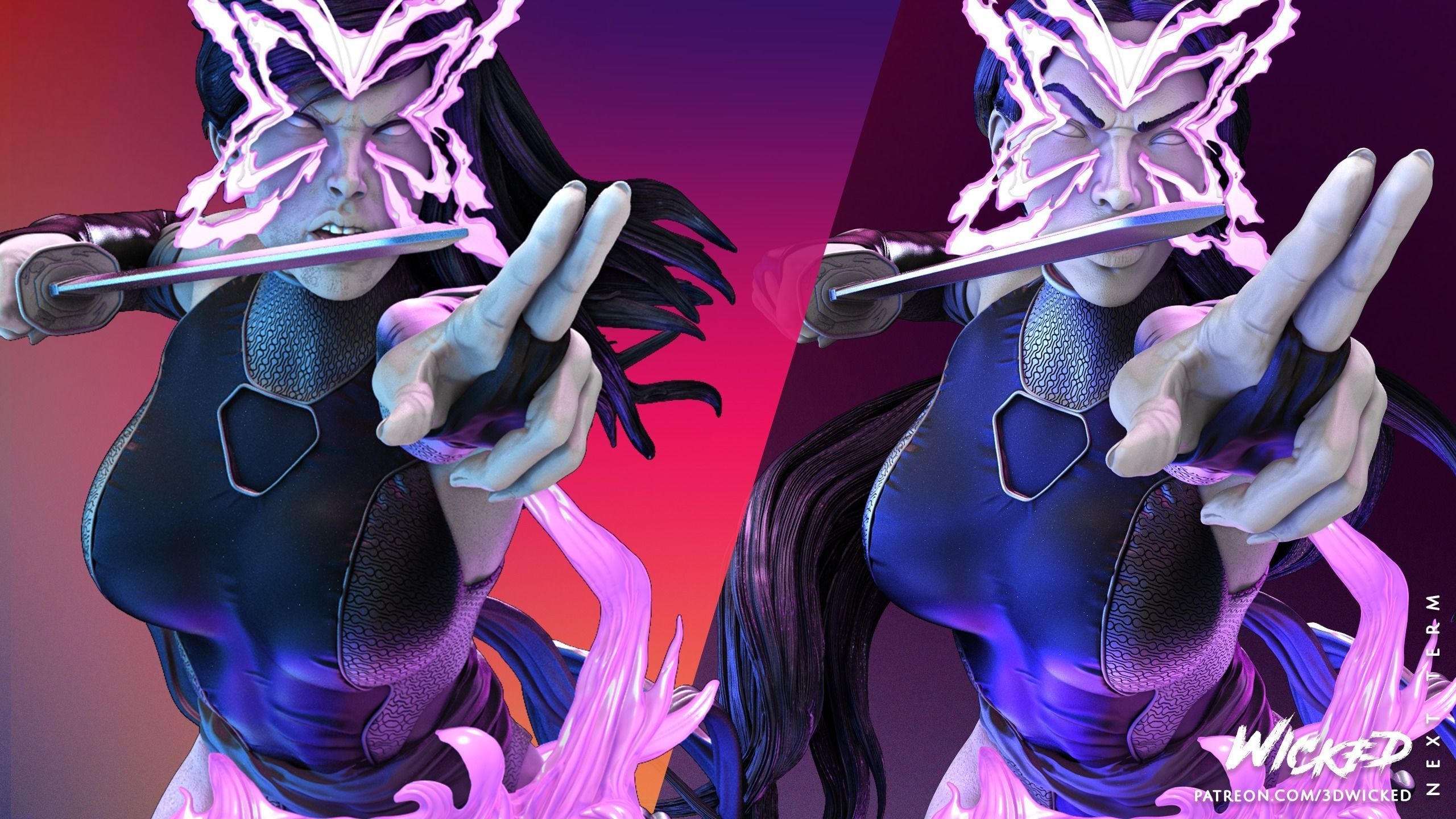 Wicked Marvel Psylocke Bust Tested for 3D printing 3D print model_21