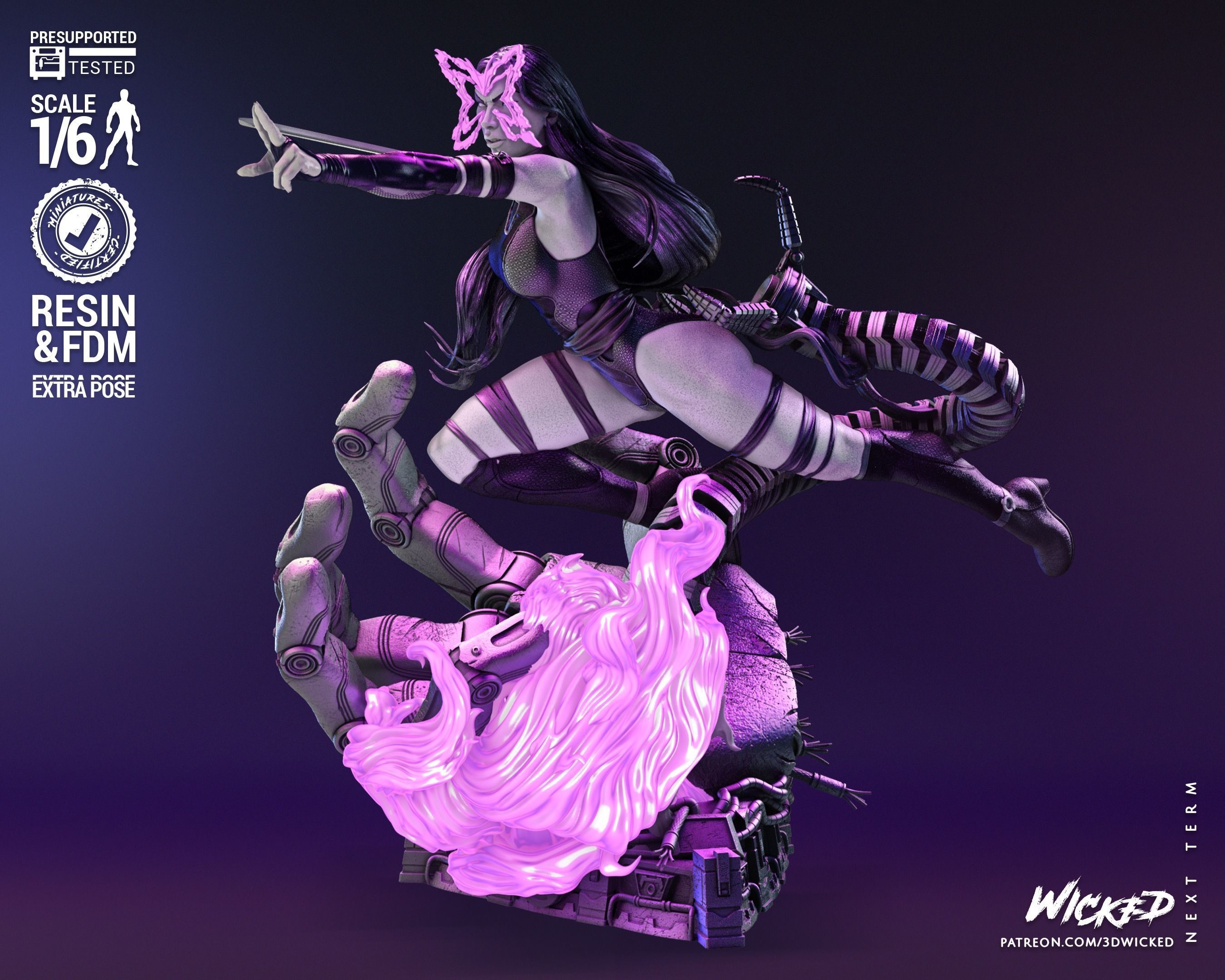 Wicked Marvel Psylocke Bust Tested for 3D printing 3D print model_8