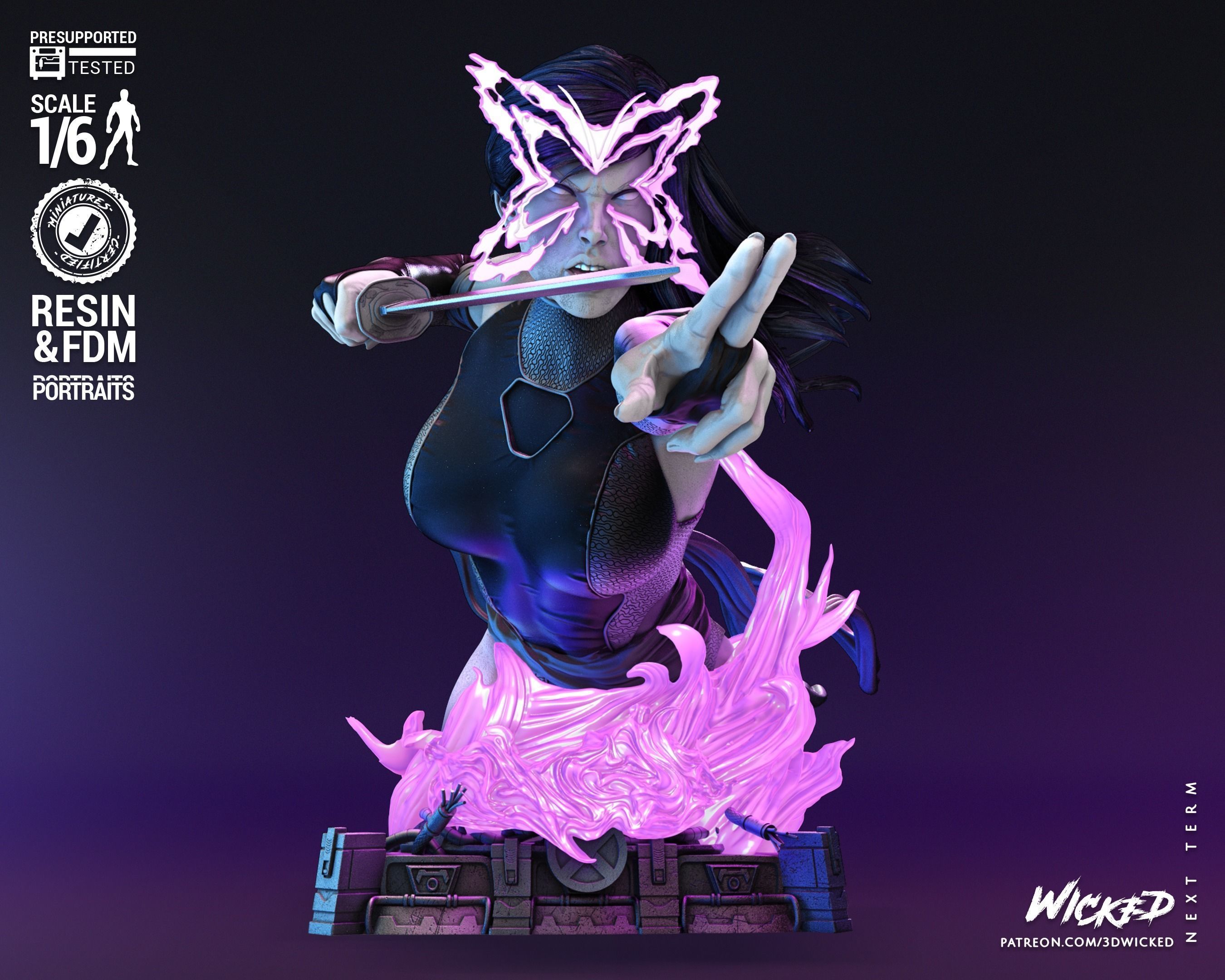 Wicked Marvel Psylocke Bust Tested for 3D printing 3D print model_37