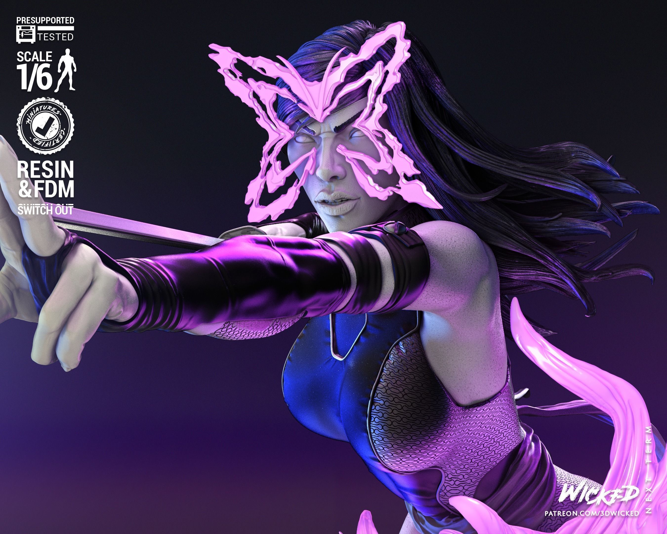 Wicked Marvel Psylocke Bust Tested for 3D printing 3D print model_27