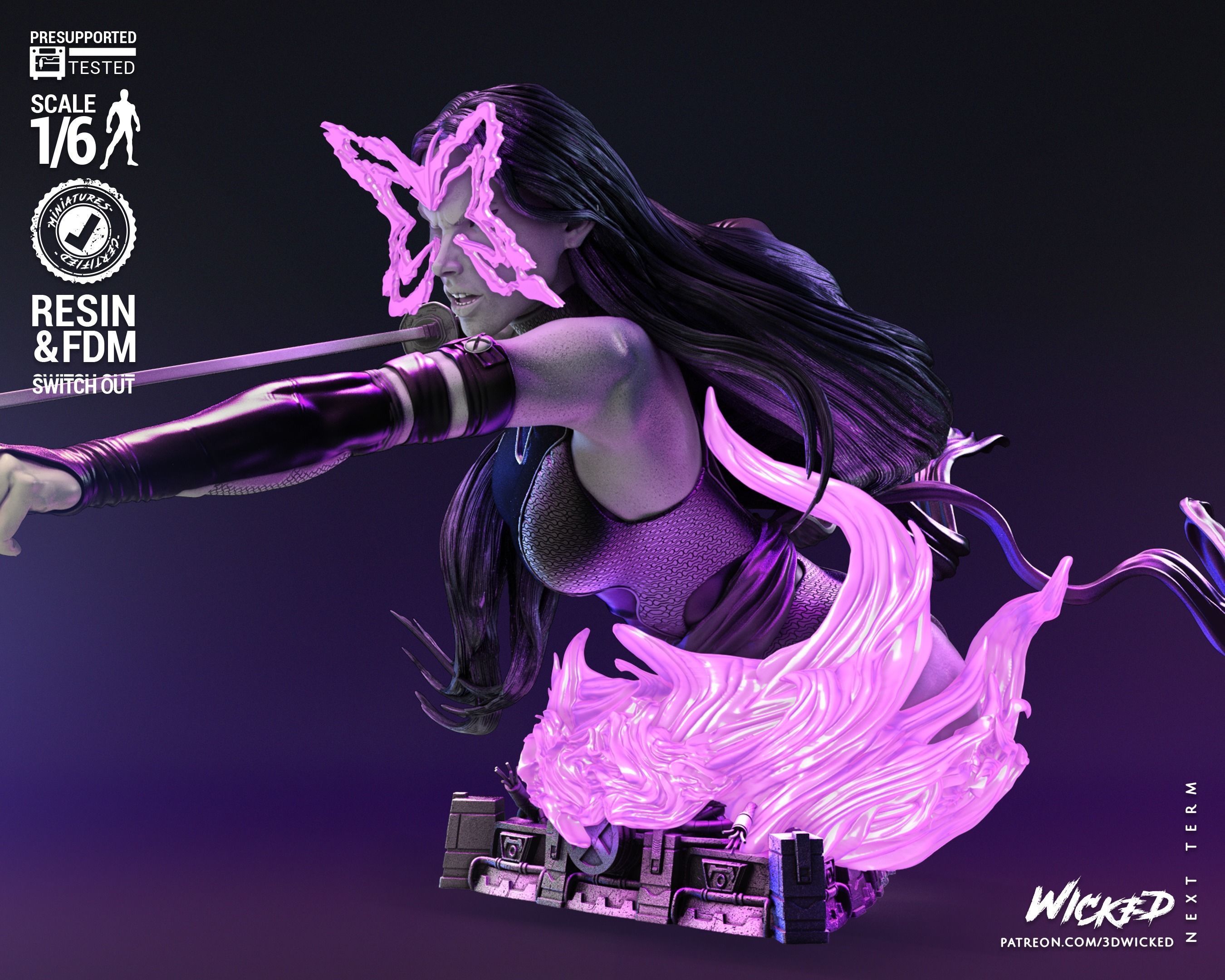 Wicked Marvel Psylocke Bust Tested for 3D printing 3D print model_25