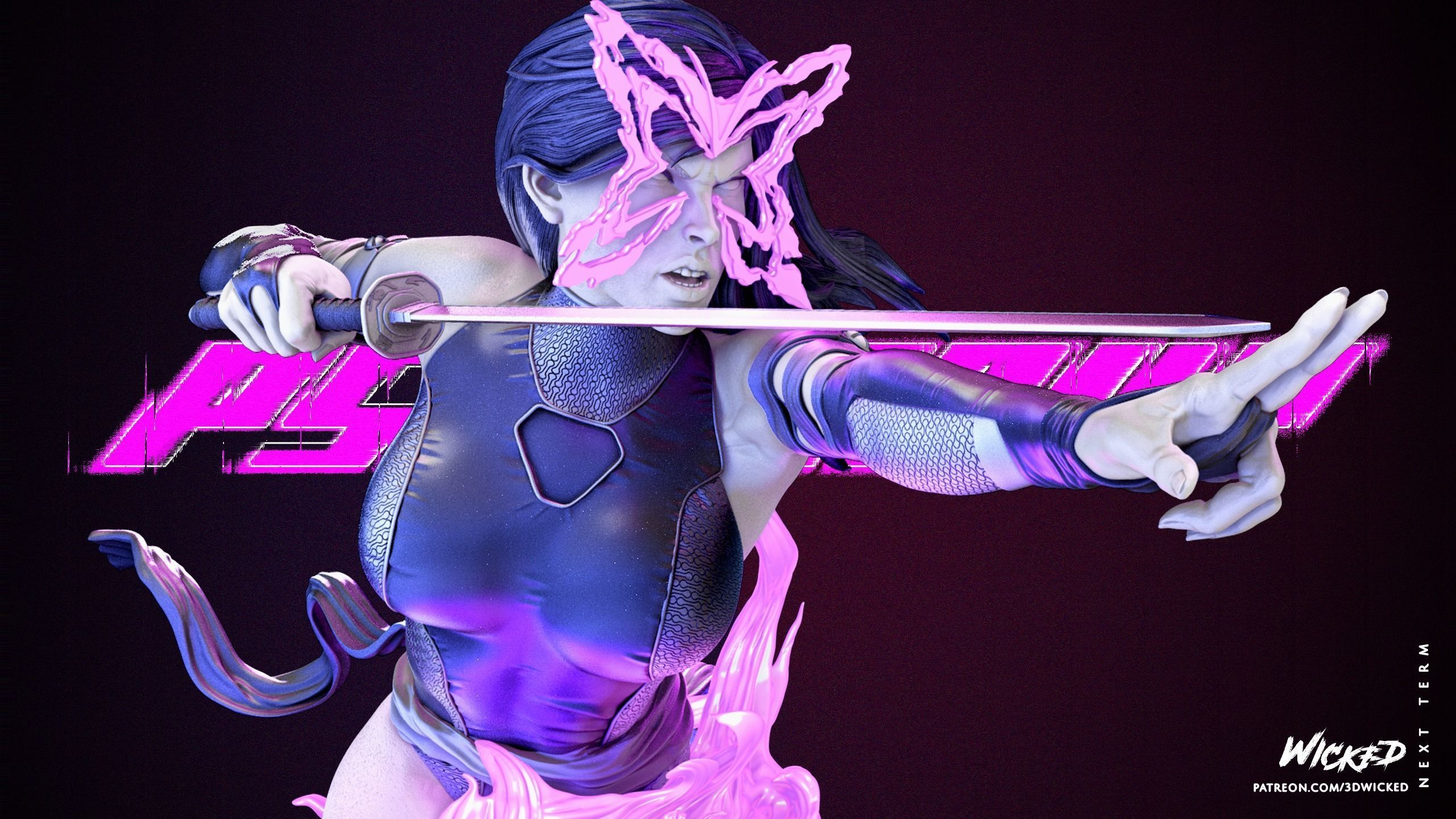 Wicked Marvel Psylocke Bust Tested for 3D printing 3D print model_30